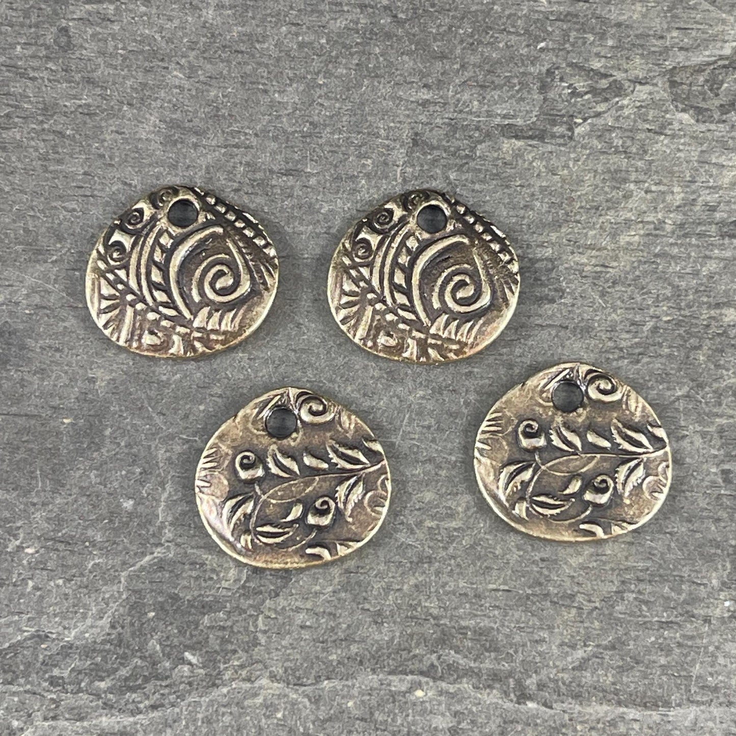 TierraCast Charms, Dulce Vida Collection, Jardin Charm, 5/8" Teardrop Charm, Antiqued Brass Floral Theme Charm (PF/584-57) * Qty. 4