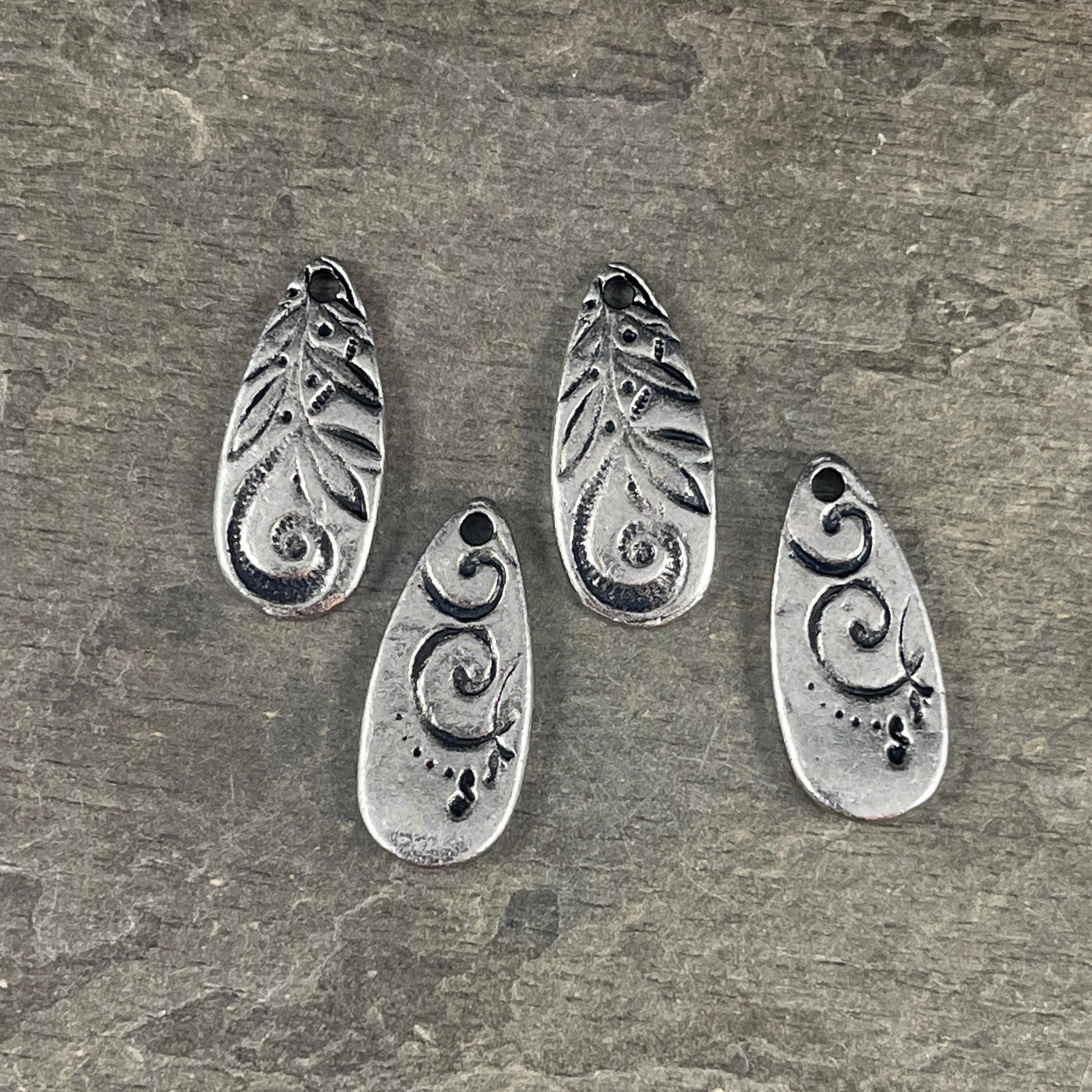 TierraCast Jardin Long Teardrop Charm, Dulce Vida Collection, Antiqued Pewter Finish (PF/583-04) * Qty. 4