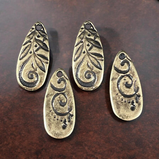 TierraCast Jardin Long Teardrop Charm, Dulce Vida Collection, Antiqued Brass Finish (PF/583-57) * Qty. 4