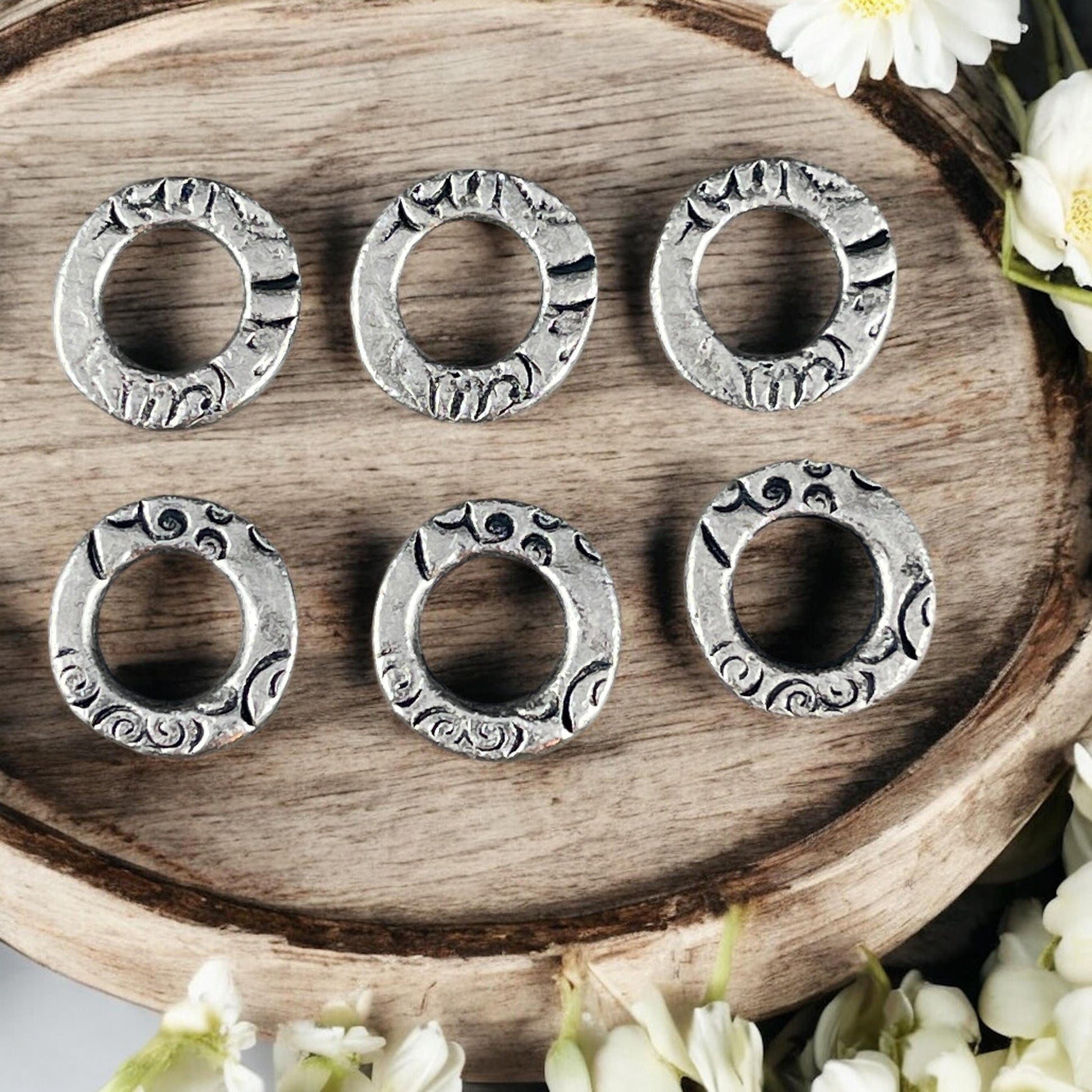 NEW TierraCast Flora Linking Ring, 13mm Small Round Link, Dulce Vida Antiqued Pewter Organic Ring (PF/699-04) * Qty. 6