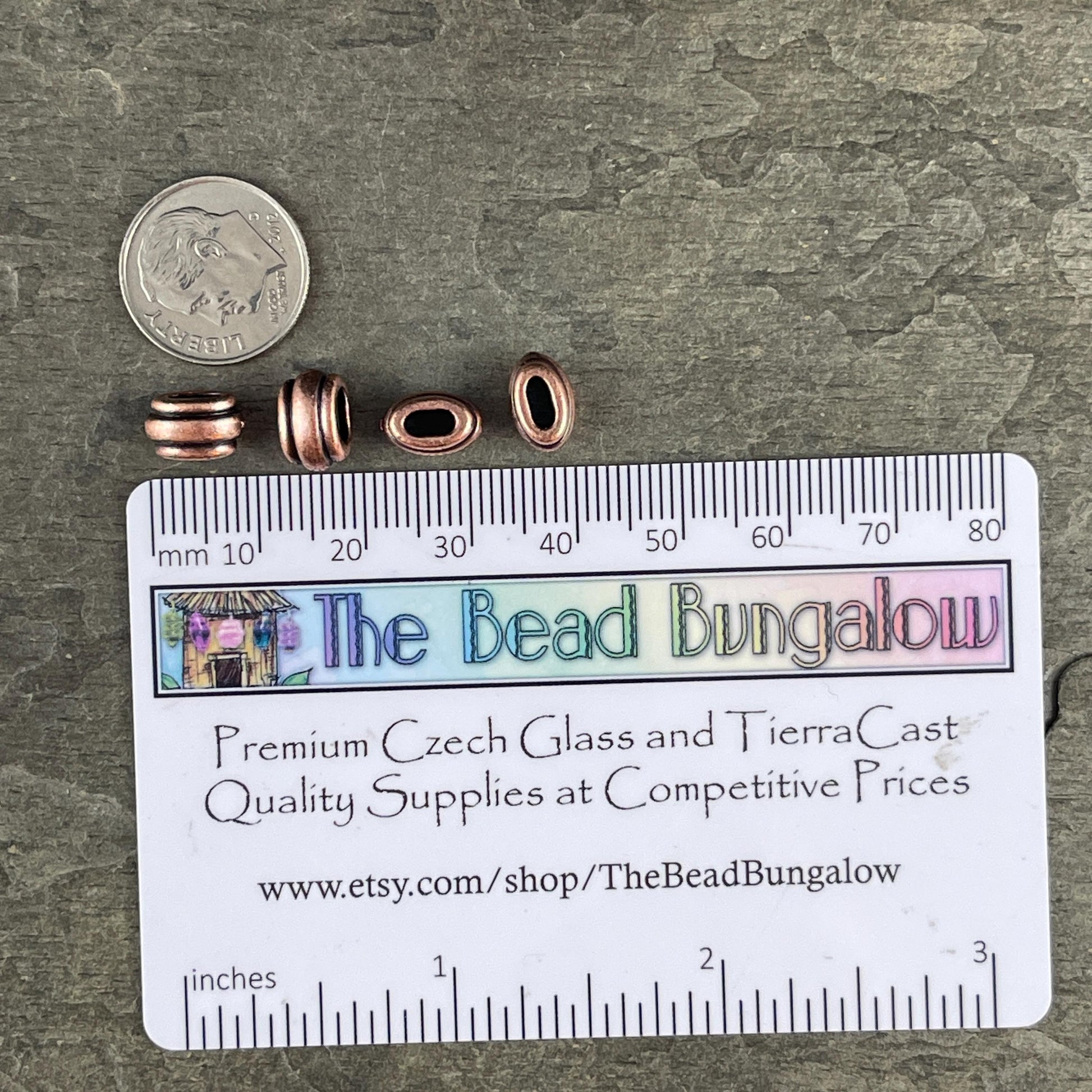 NEW TierraCast Large Hole Beads, Antiqued Copper 4x2mm Deco Barrel Bead, Crimpable for Leather or Cord (PF/883-87) * Qty. 6