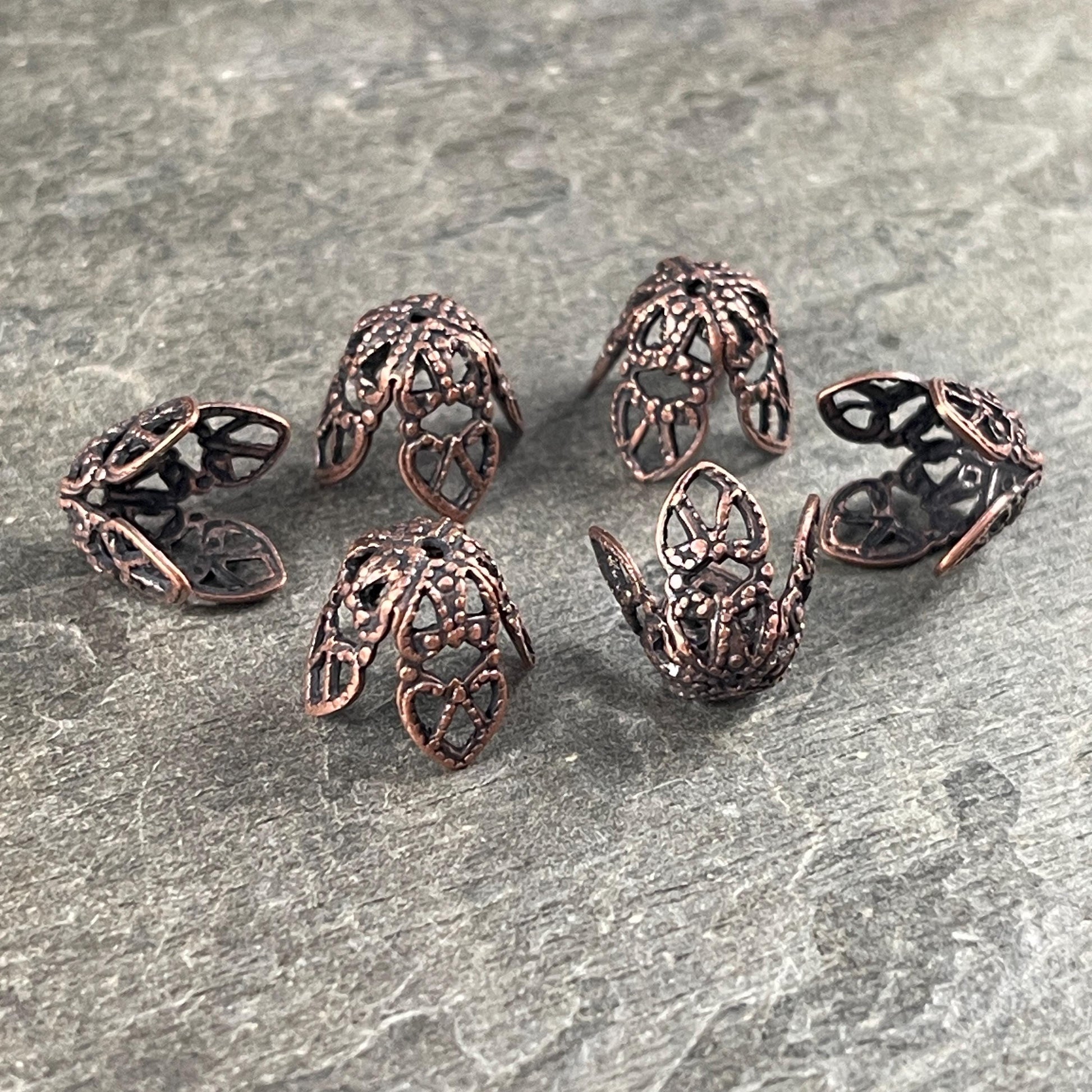 Antiqued Copper Filigree Bead Caps, 9mm Bendable Copper Plated Brass Bead Caps (VJS-R42) * Qty. 6