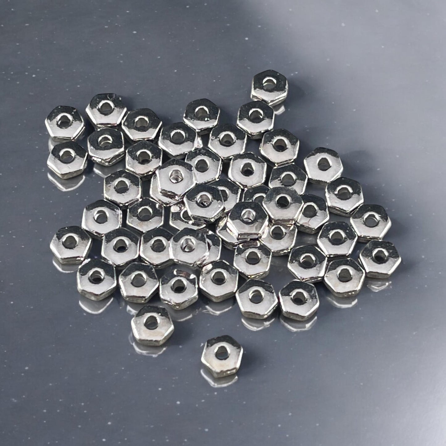 NEW TierraCast 4mm Hexagonal Spacer Bead, White Bronze, Silver Hex Rondelle (PF/387-28) * Qty. 50