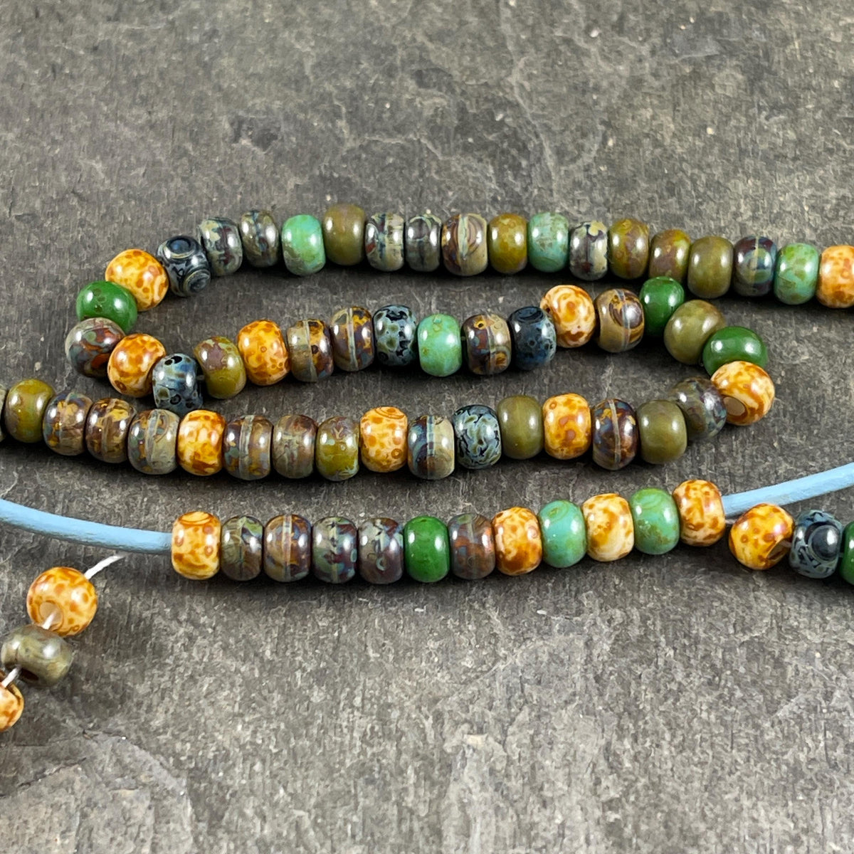 Czech Glass Beads - 2/0 Seed Bead Mix, 6mm Turquoise, Green, Brown, Beige and Black Picasso (2/0-Jade) * 20" Strand