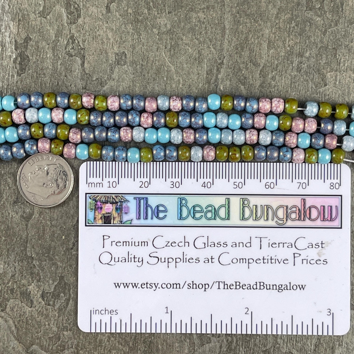Aged Picasso Seed Beads - 4/0 Colorful Seed Bead Mix, 5x4mm Blue, Purple, Green and Pink Czech Glass Beads (4/0-KillerFrost) * 19" strand