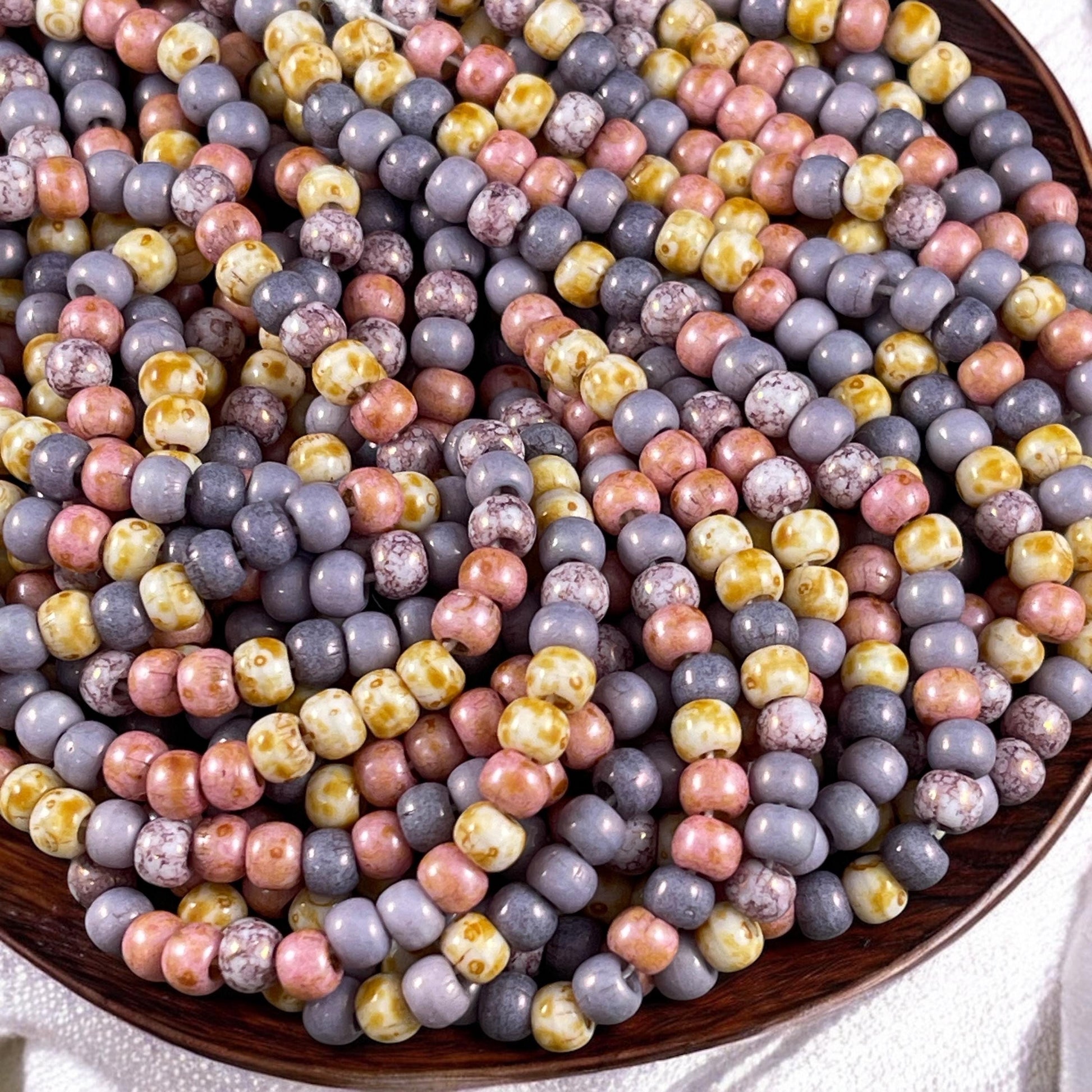 Aged Picasso Seed Beads - 4/0 Lavender and Pink Seed Bead Mix, 5x4mm Purple and Pink (4/0-ChBlossom) * 20" strand