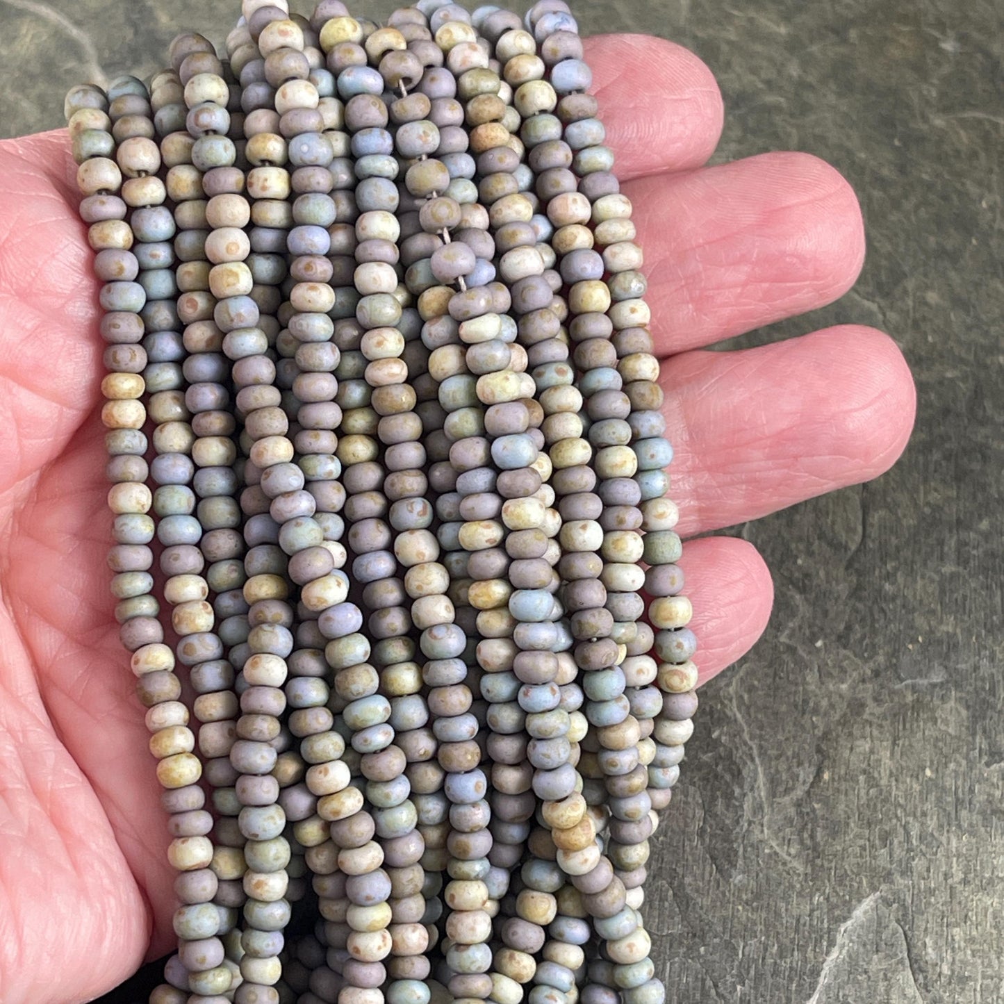 Aged Picasso Seed Beads - 6/0 Czech Seed Beads, 4mm MATTE Finish Mix (6/0-Almond-MATTE) * 21" strand
