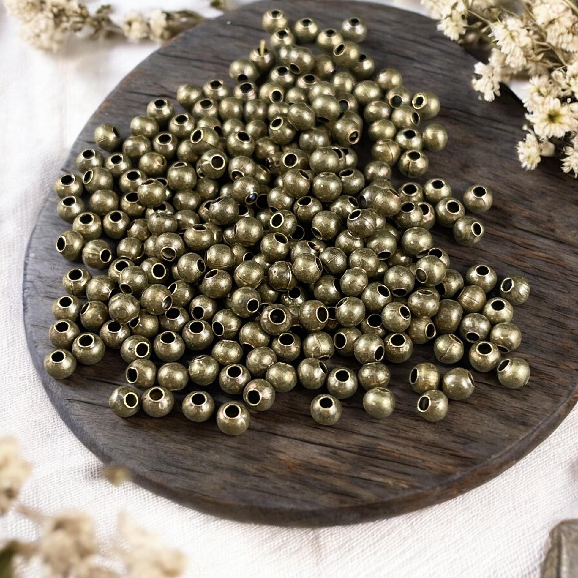 3mm Antiqued Brass Spacer Beads, Nickel Free, Tiny Spacers (E006-AB) * Qty. 500
