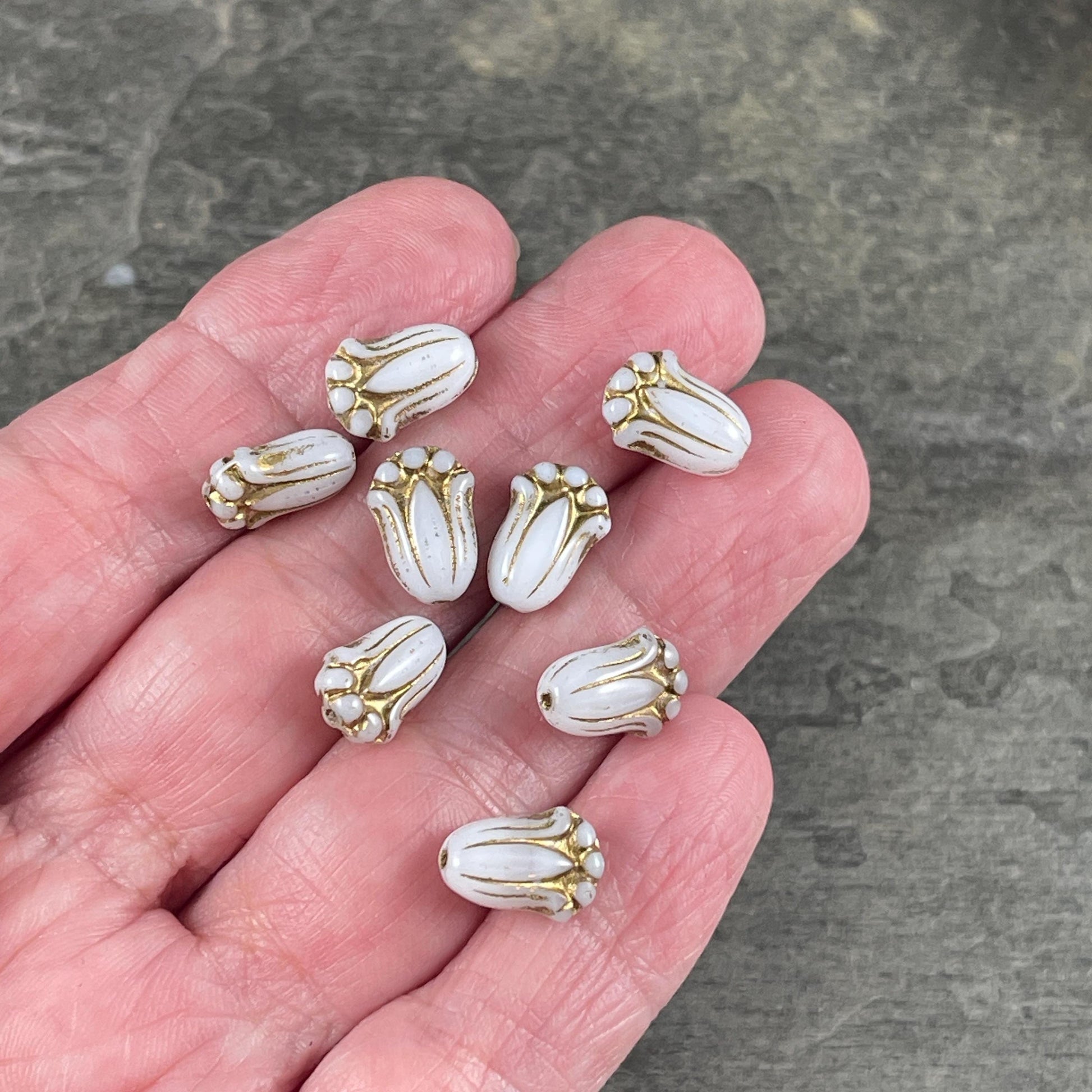 12x8mm Lily Bud Flower Assortment, White, Light Blue and Lavender Flower Beads (LBud-Mix2) * Qty. 12