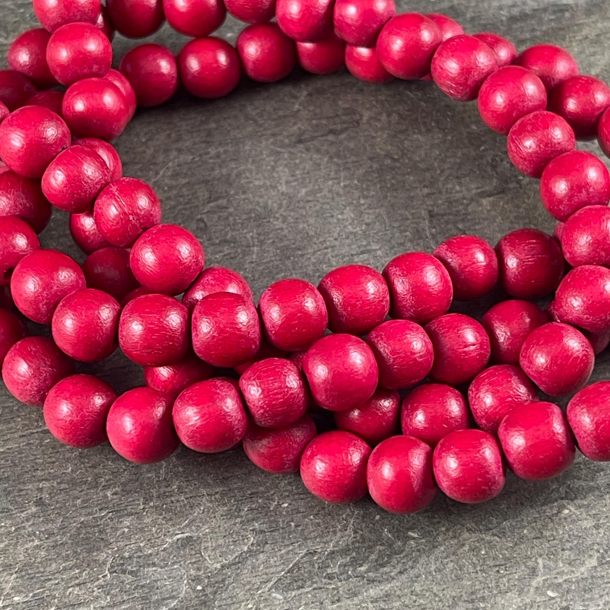 8mm Round Dark Red Wooden Beads, Mala Beads, Lightweight Wooden Beads - Red Beads (9464) * 16" Strand