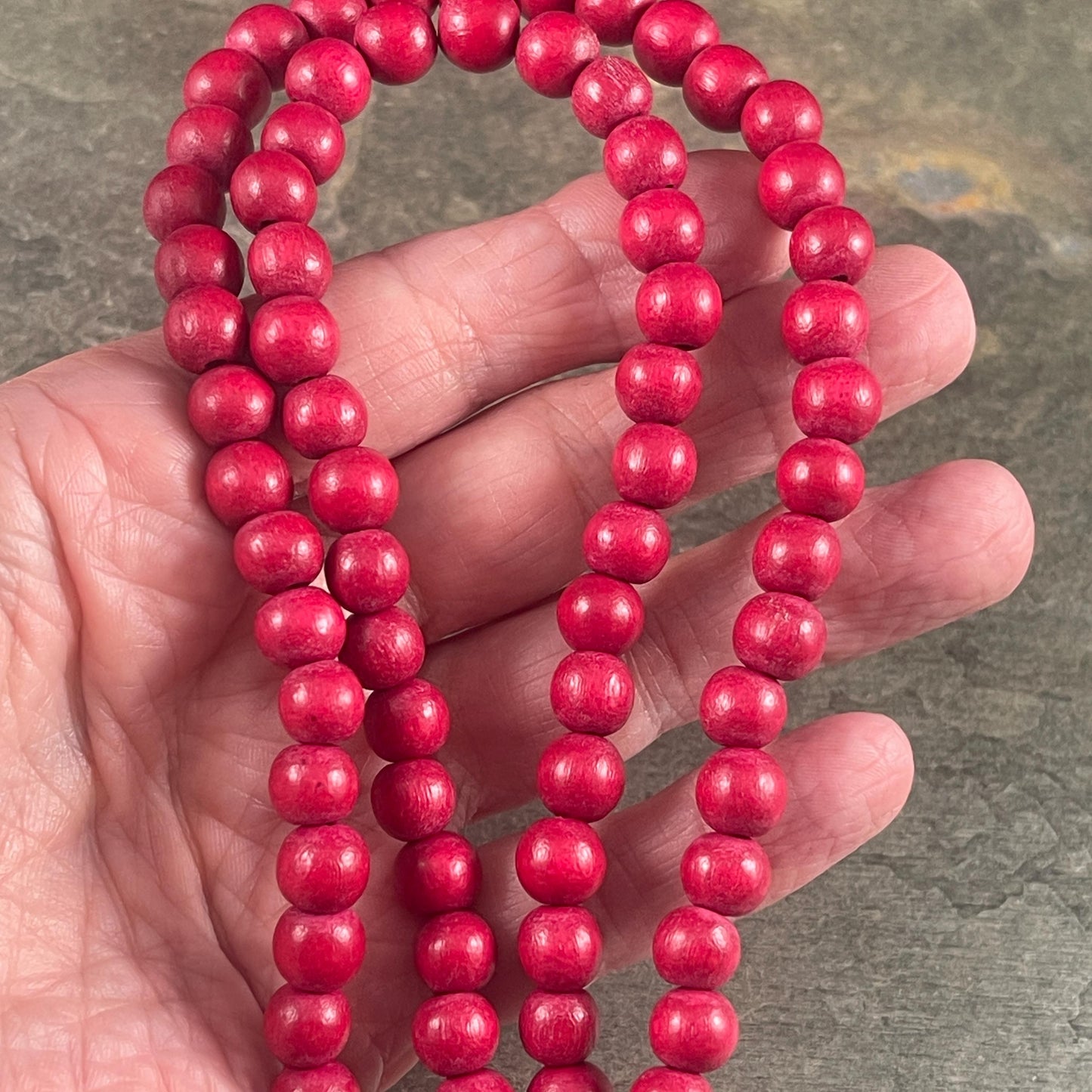 8mm Round Dark Red Wooden Beads, Mala Beads, Lightweight Wooden Beads - Red Beads (9464) * 16" Strand