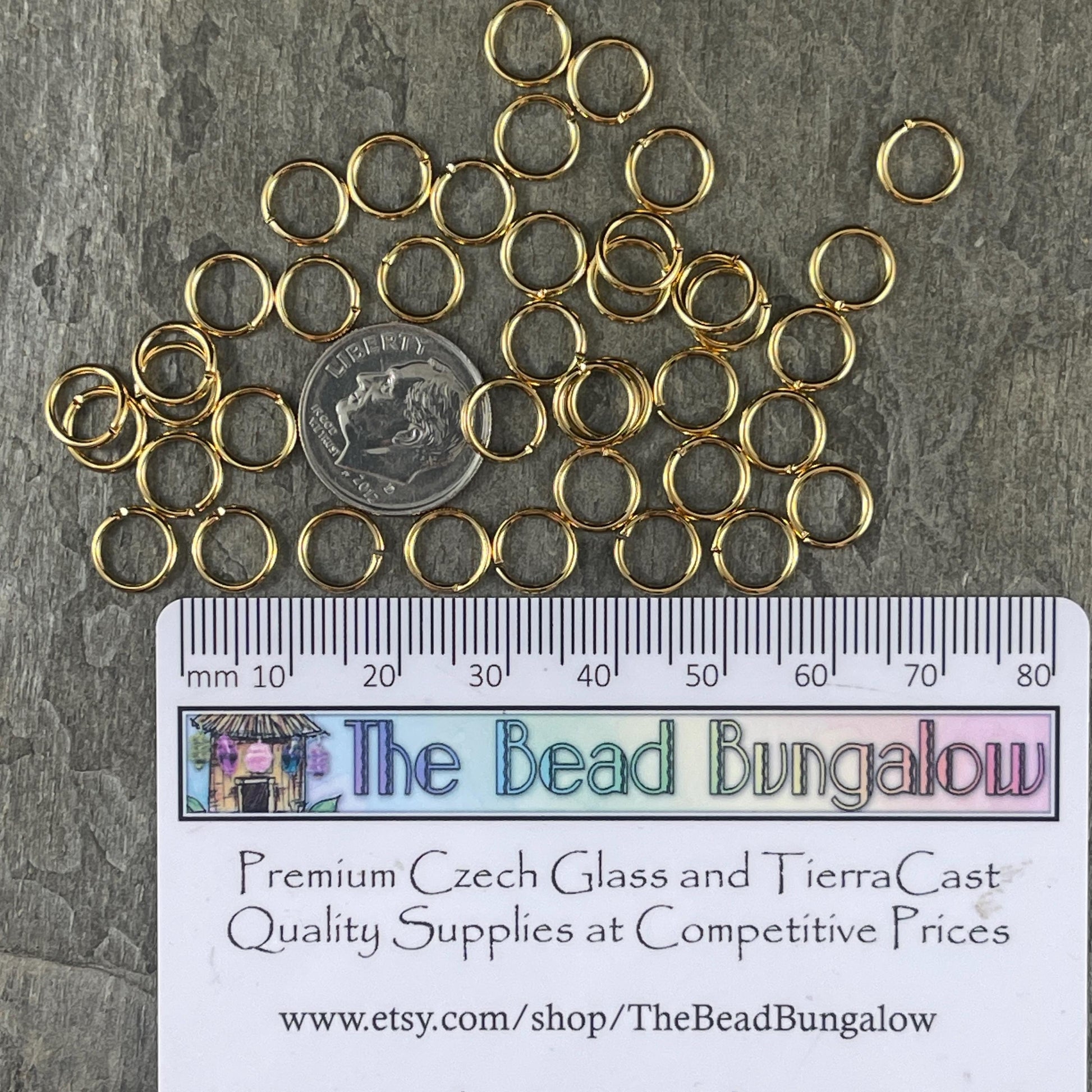 8mm Round Jump Rings, 18g Open, Gold Plated Brass (FMG/4999) * Qty. 50