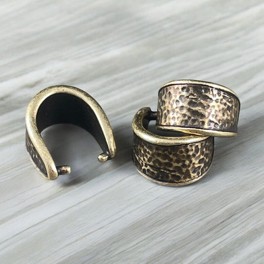 NEW TierraCast Pinch Bail, Large 15mm Antiqued Brass Hammertone Bail (PF/928-57) * Qty. 2