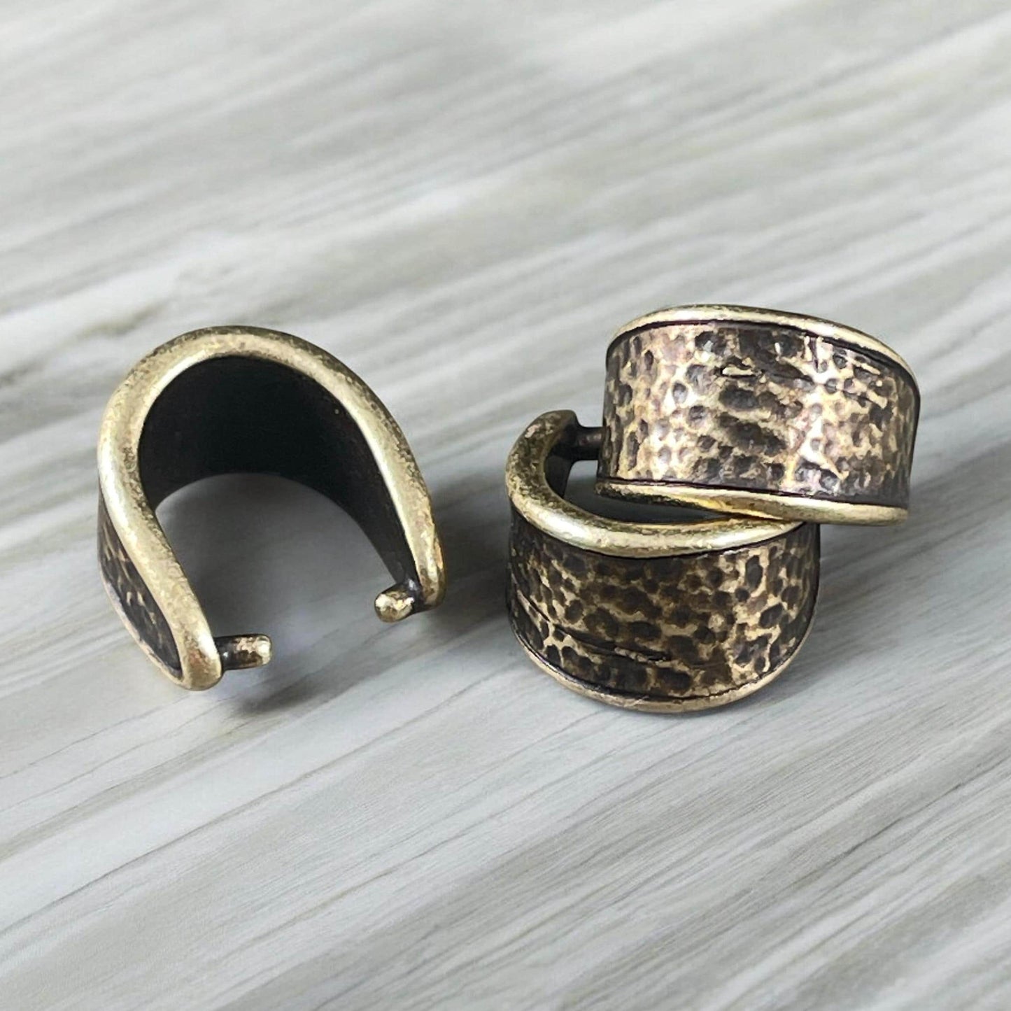 TierraCast 15mm Hammered Pinch Bail, Antiqued Brass Plated (PF/928-57) * Qty. 2