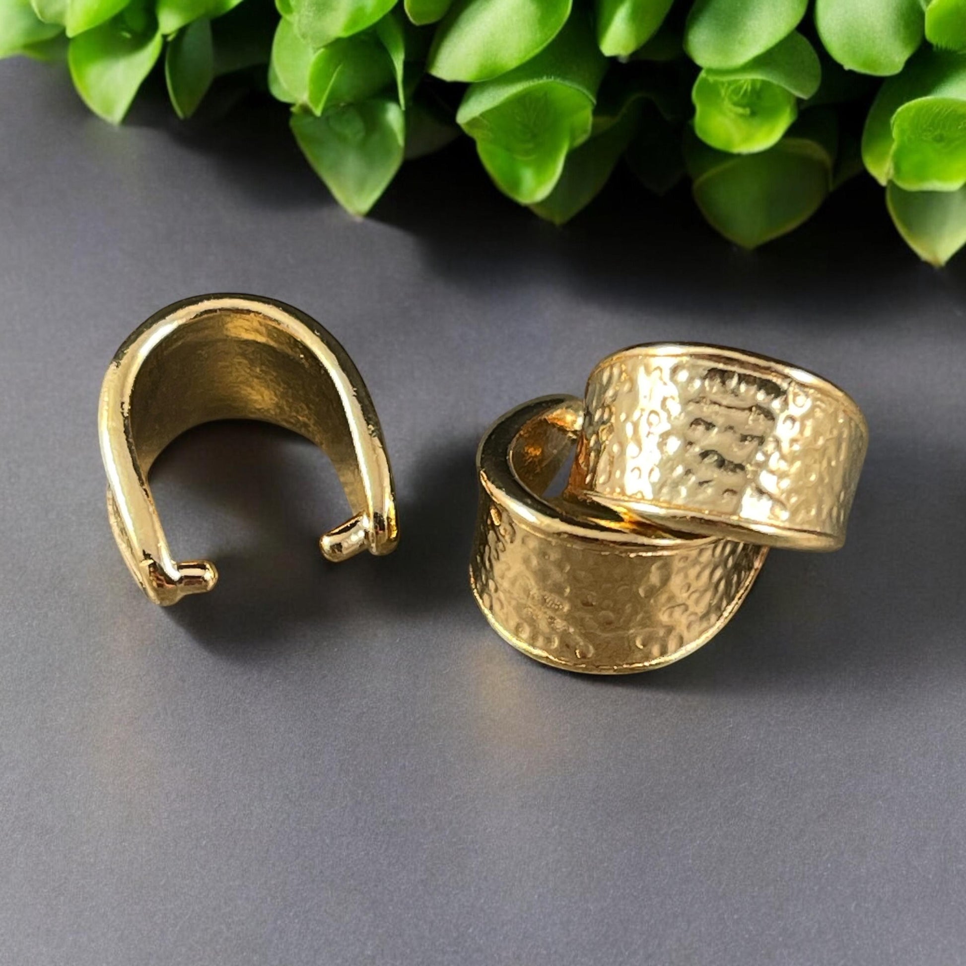 NEW TierraCast Large 15mm Hammertone Bail, 24k Gold Plated Pinch Bail (PF/928-12) * Qty. 2