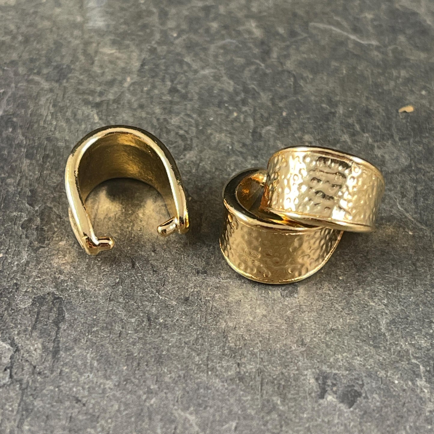 NEW TierraCast Large 15mm Hammertone Bail, 24k Gold Plated Pinch Bail (PF/928-12) * Qty. 2