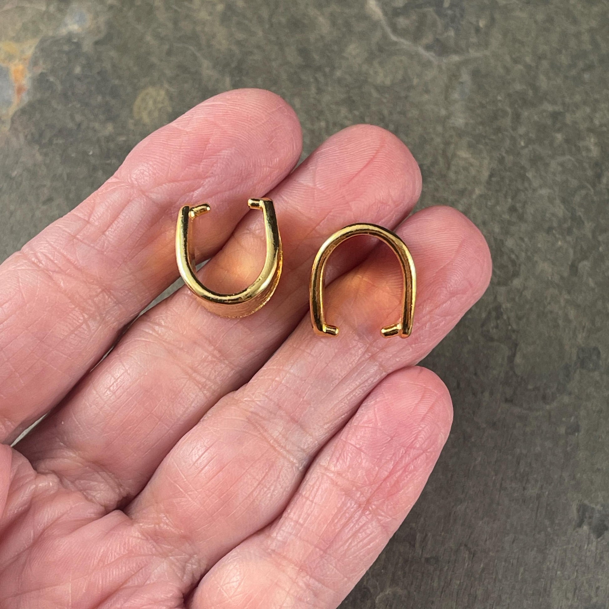 NEW TierraCast Large 15mm Hammertone Bail, 24k Gold Plated Pinch Bail (PF/928-12) * Qty. 2