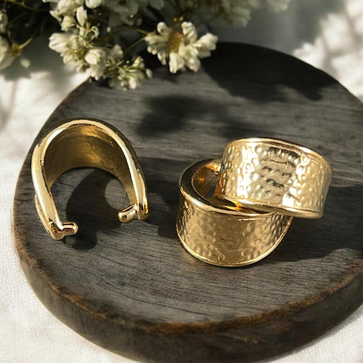 TierraCast 15mm Hammered Pinch Bail, 24k Gold Plated, Nickel Free (PF/928-12) * Qty. 2