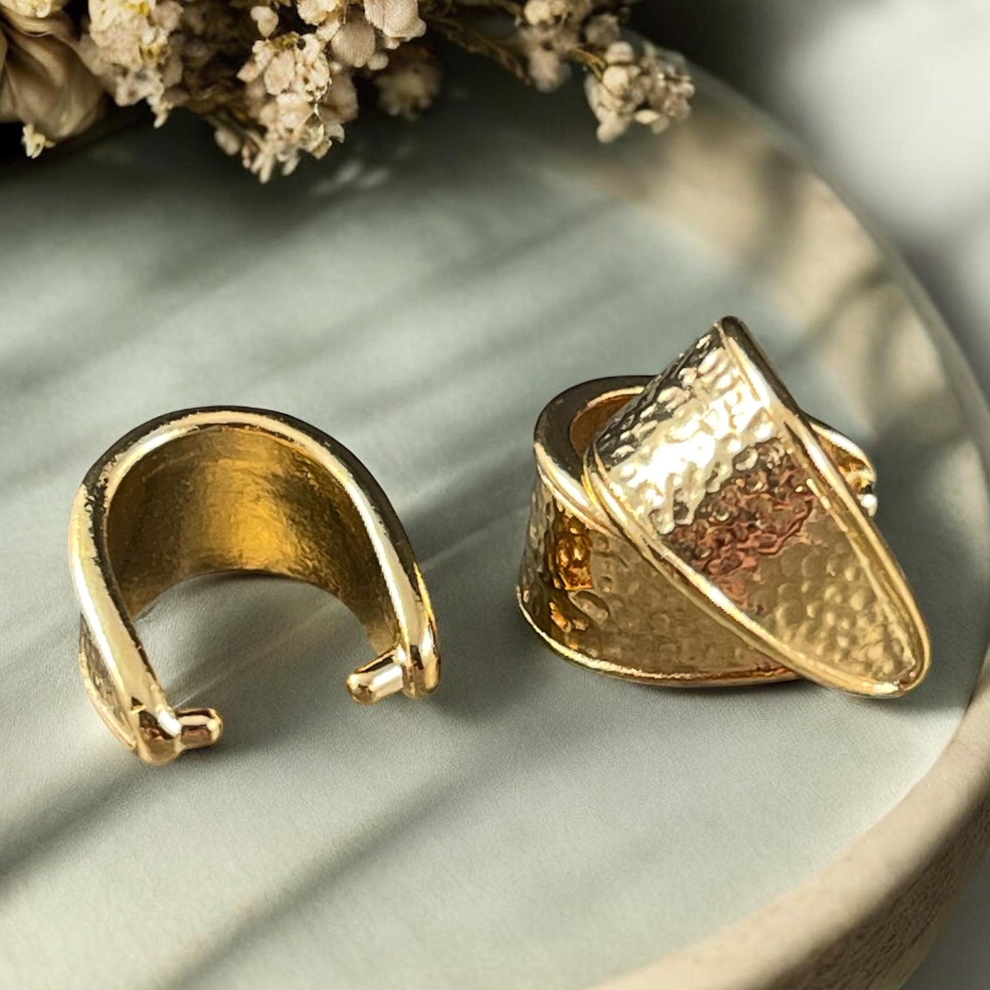 NEW TierraCast Large 15mm Hammertone Bail, 24k Gold Plated Pinch Bail (PF/928-12) * Qty. 2
