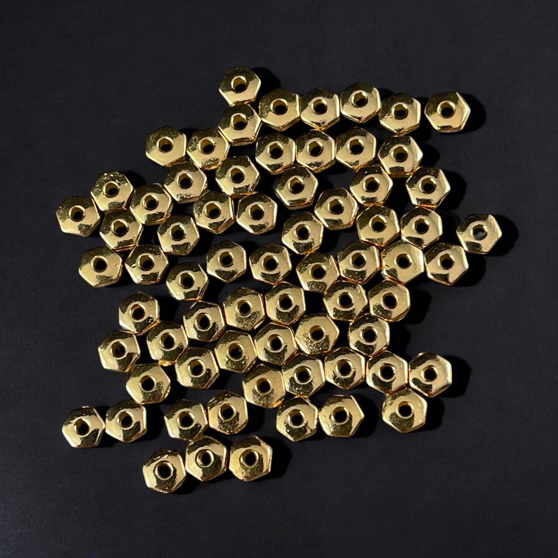 NEW TierraCast 4mm Gold Hexagonal Spacer Beads, Nickel Free 24k Gold Plated Pewter Hex Rondelle Beads (PF/387-12) * Qty. 50