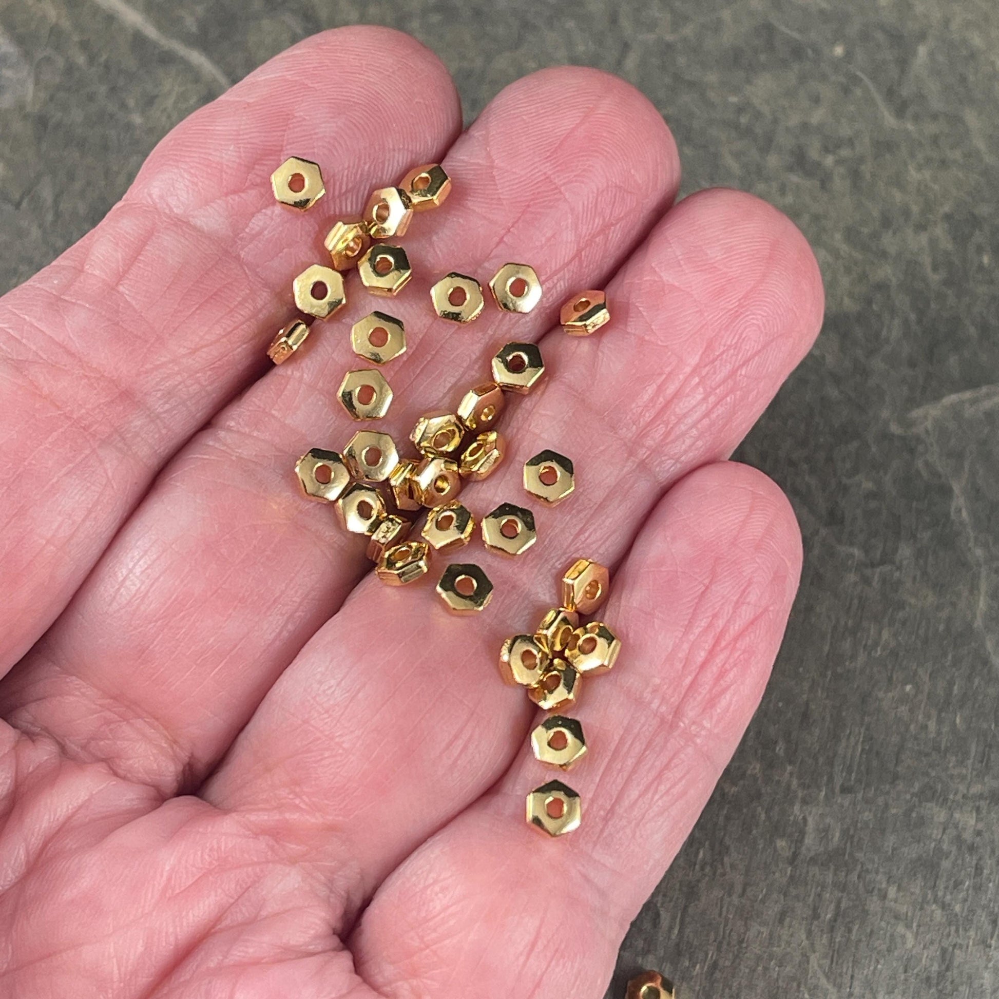 TierraCast 4mm Gold Hexagonal Spacer Beads, Nickel Free 24k Gold Plated Pewter (PF/387-12) * Qty. 50