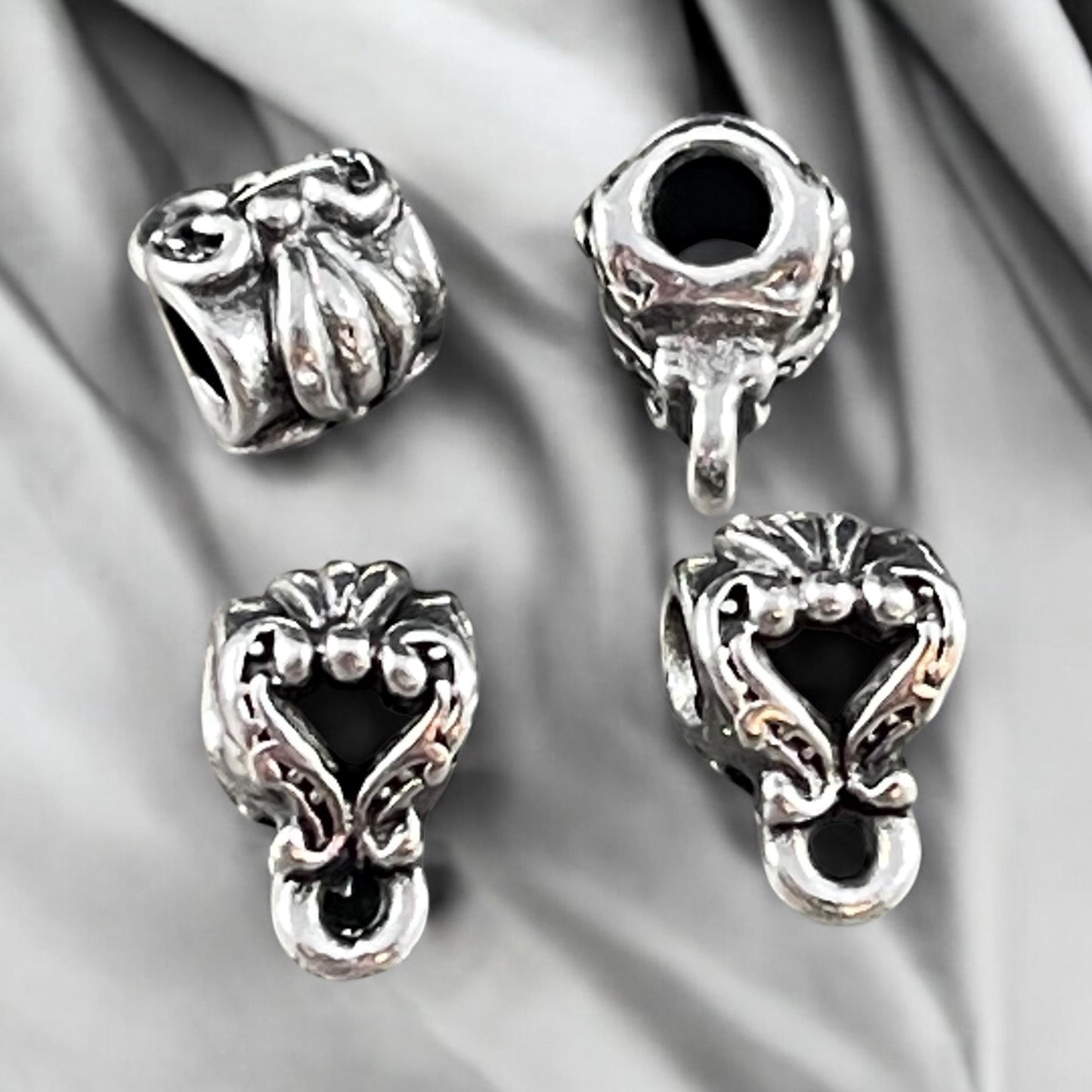 TierraCast Victorian Bail Bead, Antiqued Silver Bail for Leather Cord (PF/749-77) * Qty. 4