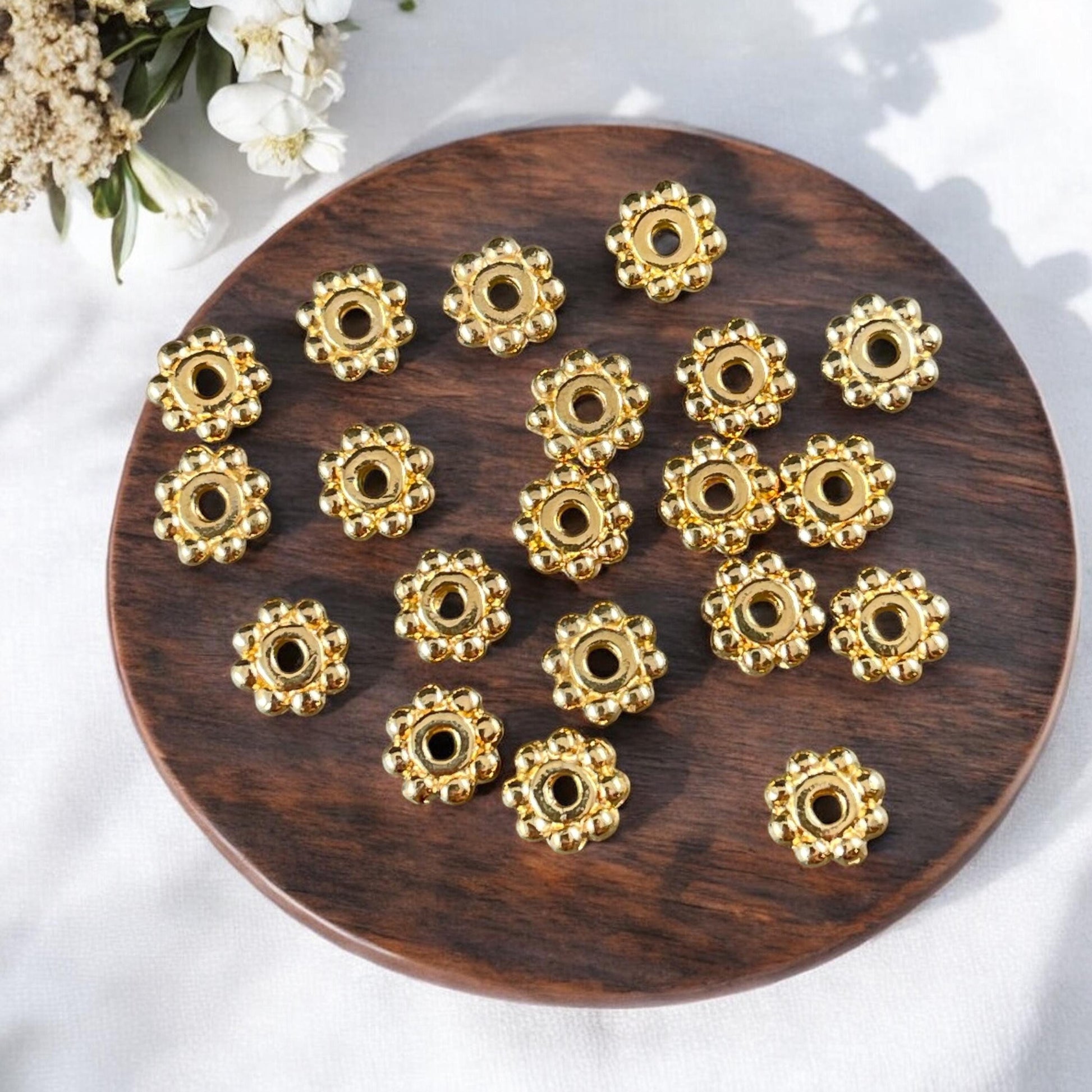 TierraCast 6mm Beaded Daisy Spacer, 24k Gold Plated Beads (PF/385-12) * Qty. 20