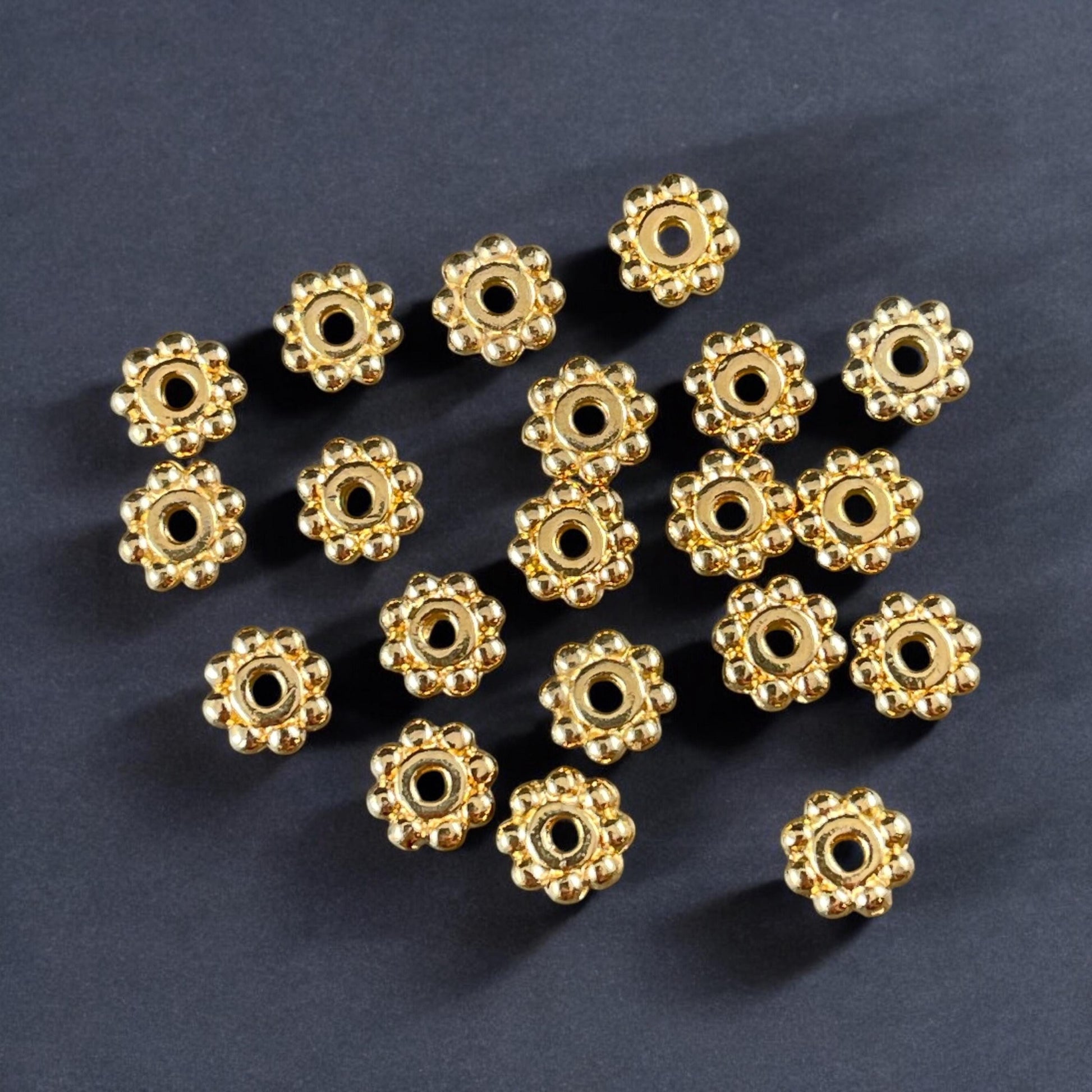 TierraCast 6mm Beaded Daisy Spacer, 24k Gold Plated Beads (PF/385-12) * Qty. 20