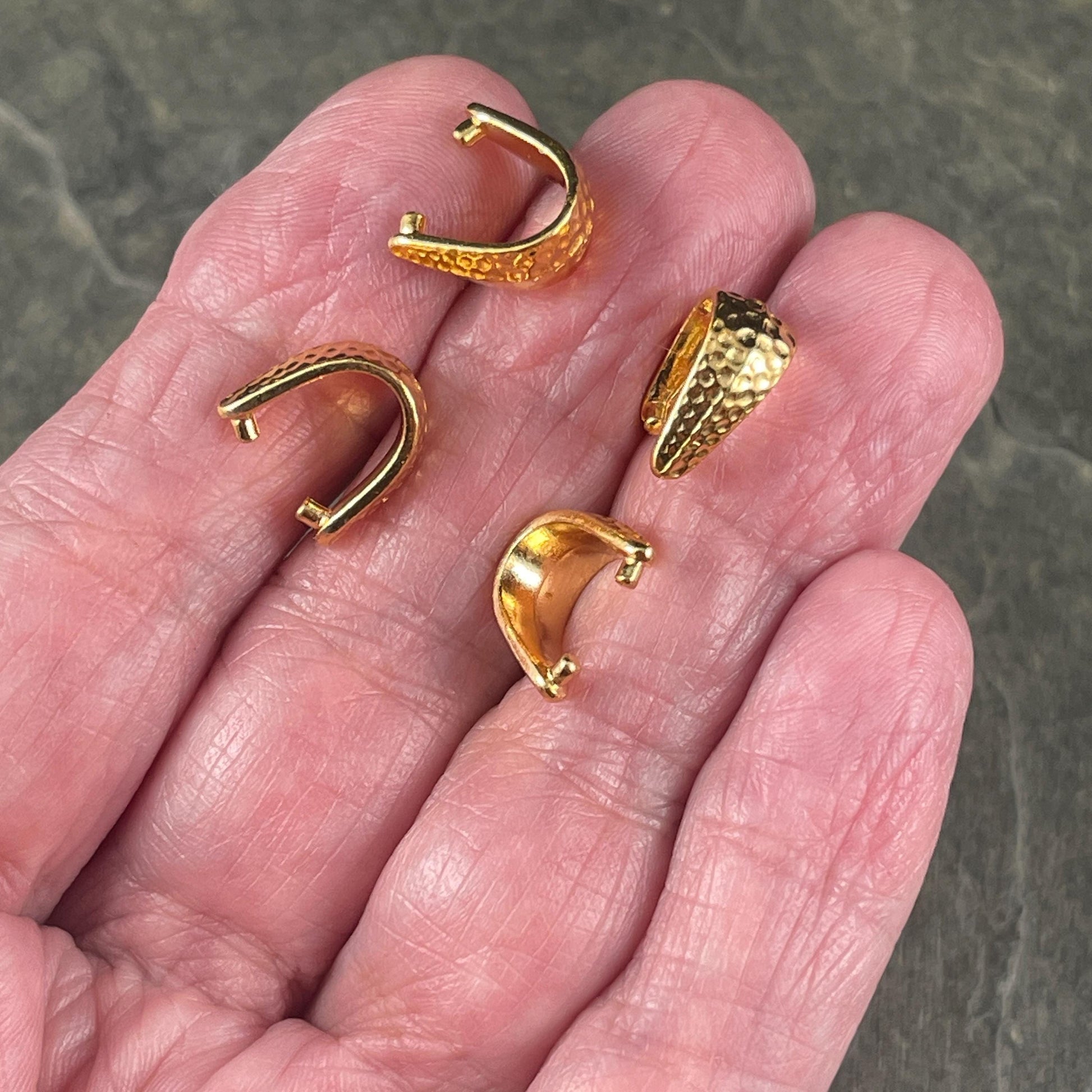 TierraCast Shiny Gold Pinch Bail, 11mm Hammered 24k Gold Plated Bail (PF/875-12) * Qty. 3