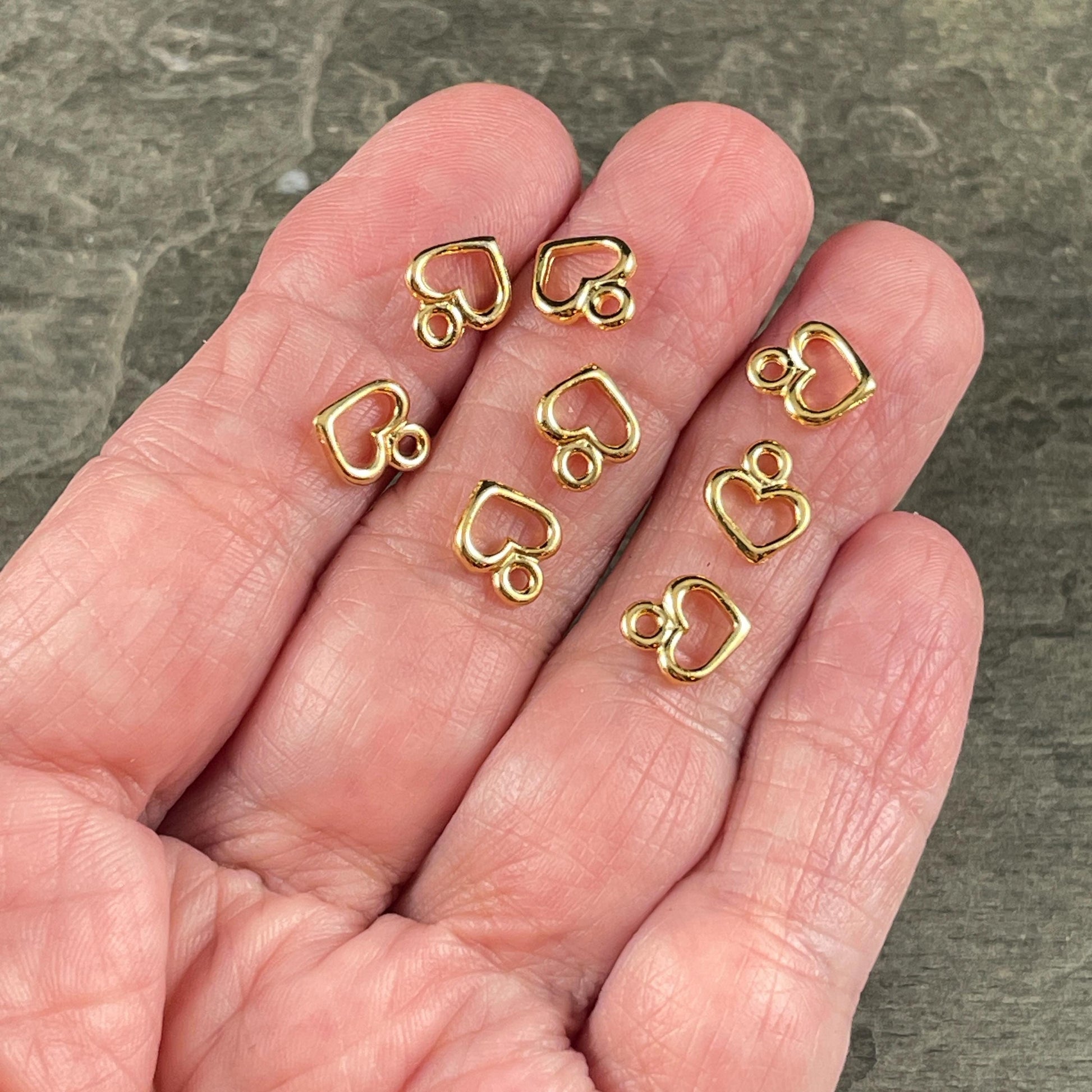 TierraCast Open Heart Charm, Small Gold Heart Charms for Charm Bracelet, Earring Charms (PF/442-12) * Qty. 10