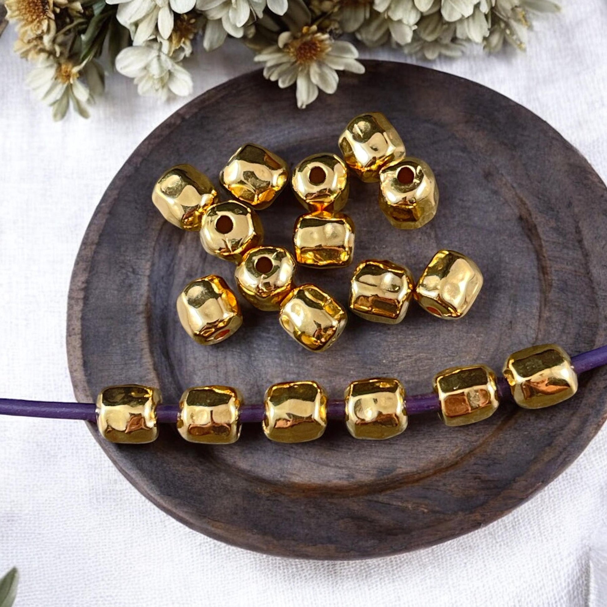 24k Gold Nugget, 5.5mm Organic Shaped Nugget Bead with 1.5mm Hole, Nickel Free (PF/11037-00-12) * Qty. 20