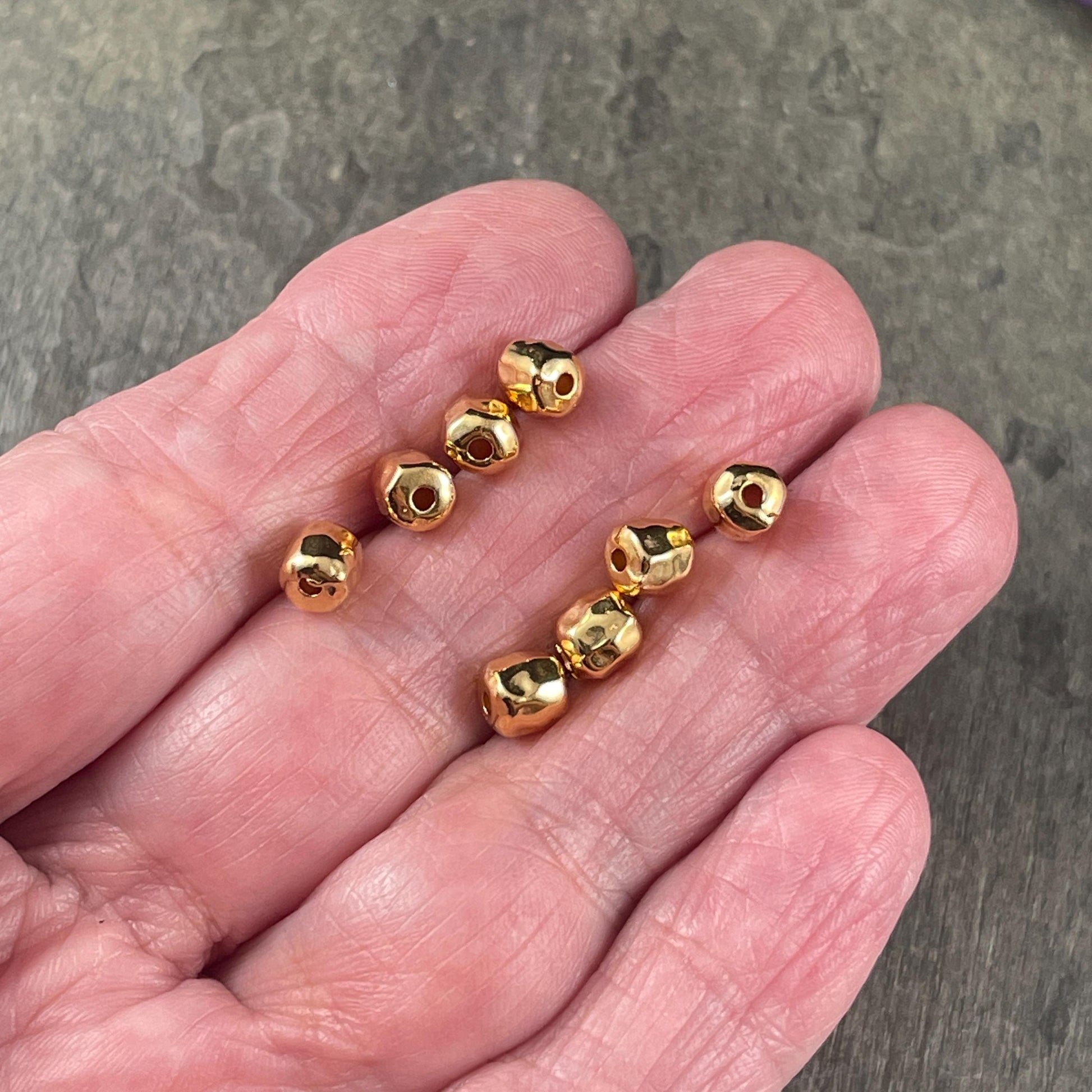 24k Gold Nugget, 5.5mm Organic Shaped Nugget Bead with 1.5mm Hole, Nickel Free (PF/11037-00-12) * Qty. 20