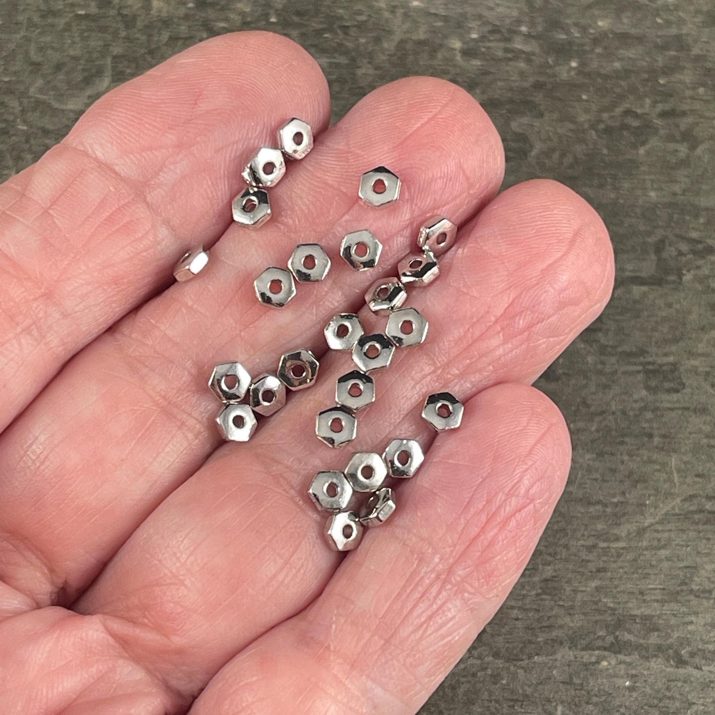 NEW TierraCast 4mm Hexagonal Spacer Bead, White Bronze, Silver Hex Rondelle (PF/387-28) * Qty. 50