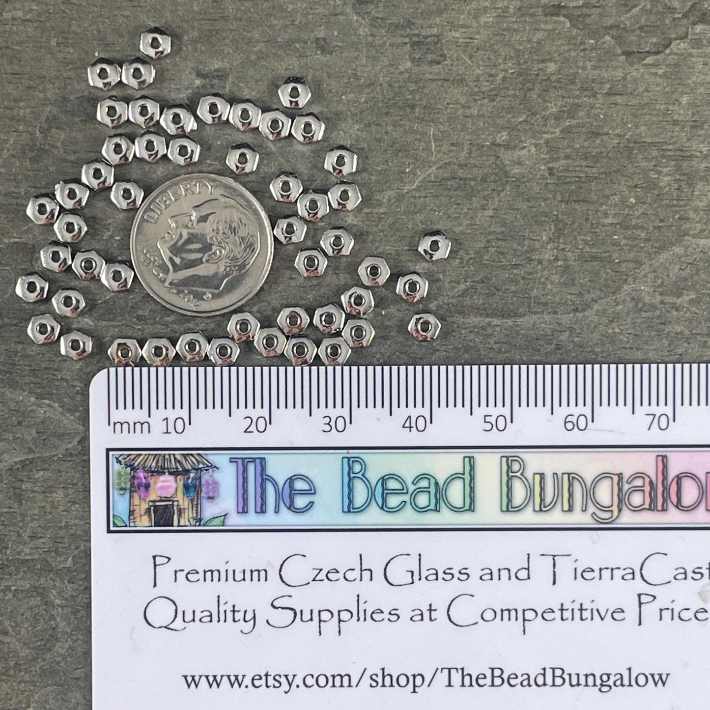 NEW TierraCast 4mm Hexagonal Spacer Bead, White Bronze, Silver Hex Rondelle (PF/387-28) * Qty. 50
