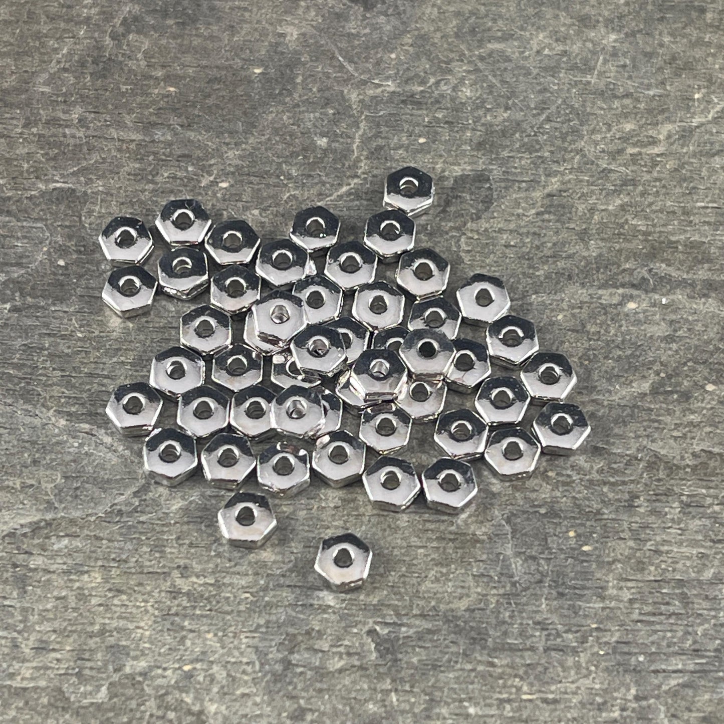 NEW TierraCast 4mm Hexagonal Spacer Bead, White Bronze, Silver Hex Rondelle (PF/387-28) * Qty. 50