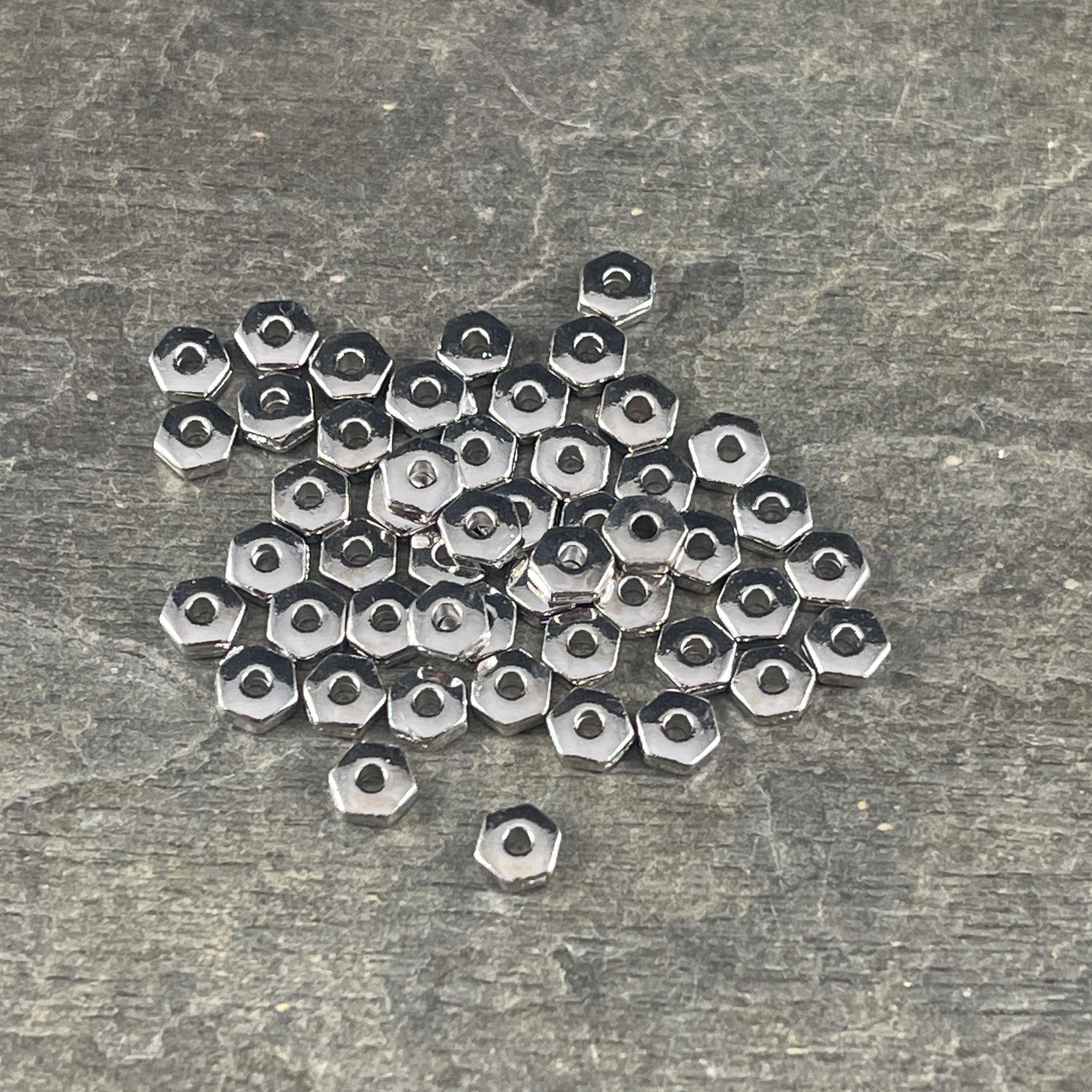 NEW TierraCast 4mm Hexagonal Spacer Bead, White Bronze, Silver Hex Rondelle (PF/387-28) * Qty. 50