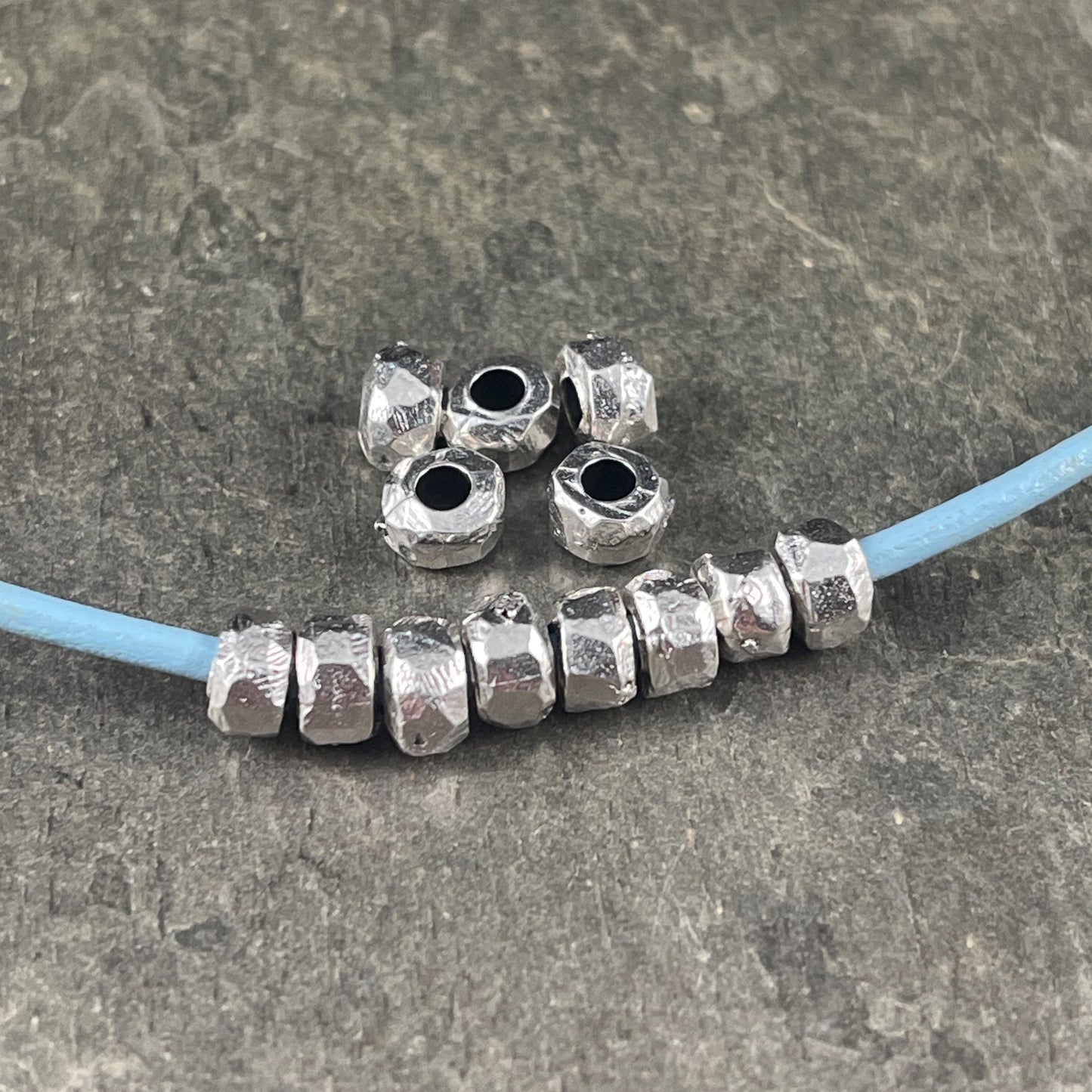Silver Rondelle with Large Hole, 5.5mm Organic Shaped Nugget Bead with 2.5mm Hole (PF/2788-25-77) * Qty. 20