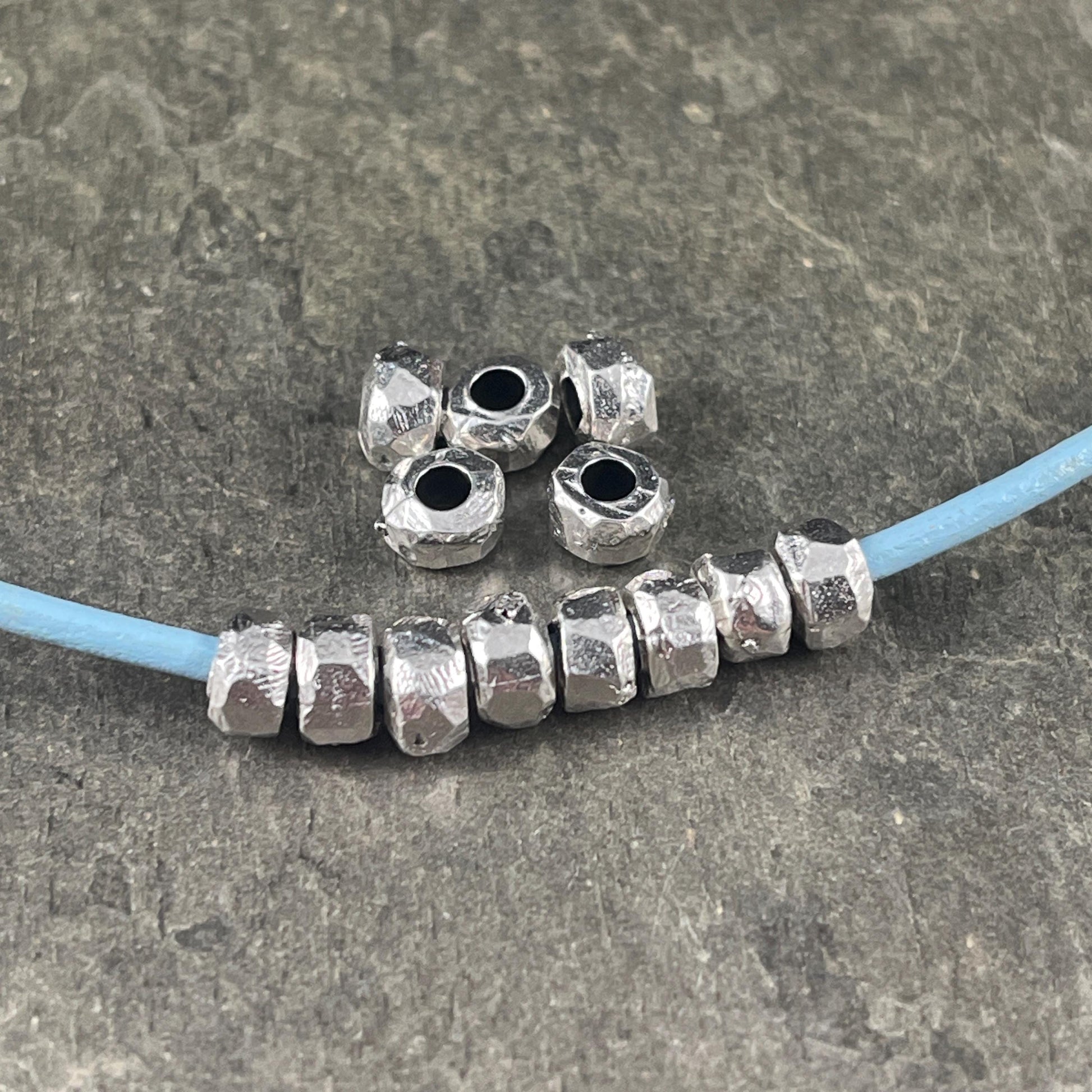 Silver Rondelle with Large Hole, 5.5mm Organic Shaped Nugget Bead with 2.5mm Hole (PF/2788-25-77) * Qty. 20