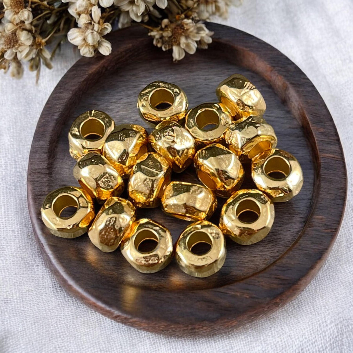 24k Gold Plated Large Hole Rondelle Beads - 5.5mm Organic Nugget (PF/02788-25-12) * Qty. 20