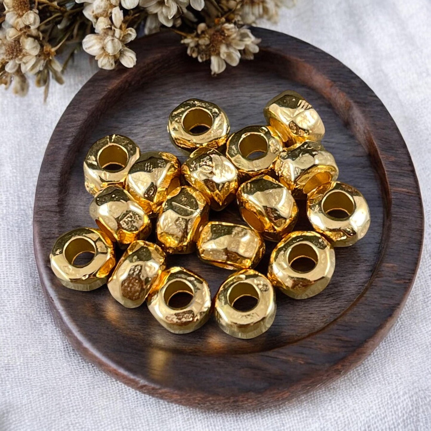 24k Gold Rondelle with Large Hole, 5.5mm Organic Shaped Nugget Bead with 2.5mm Hole, Nickel Free (PF/2788-25-12) * Qty. 20
