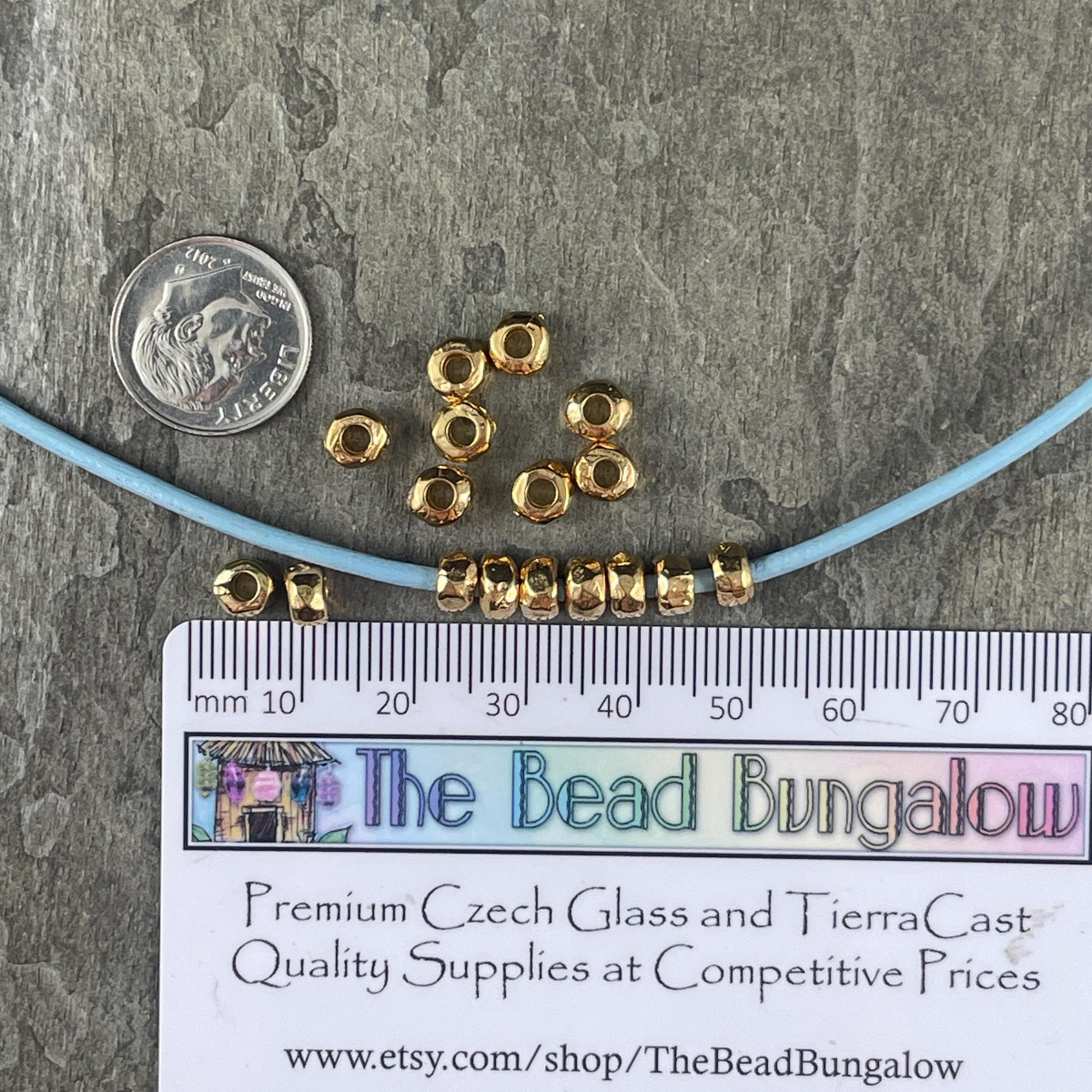 24k Gold Rondelle with Large Hole, 5.5mm Organic Shaped Nugget Bead with 2.5mm Hole, Nickel Free (PF/2788-25-12) * Qty. 20