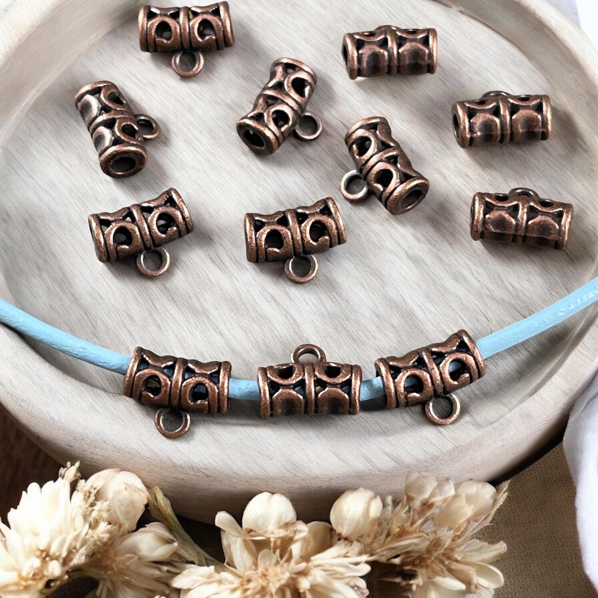Copper Tube Bail with Loop, 11.5mmx5.5mm with 2mm hole Nickel Free Antiqued Copper Bail for Cord (RLF10546Y-NF) * Qty. 20