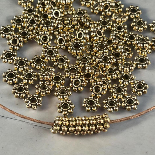 Antiqued Gold Daisy Spacer Beads, 6x2mm Tibetan Style Gold Plated Beads (LF1249Y-01AG) * Qty. 200