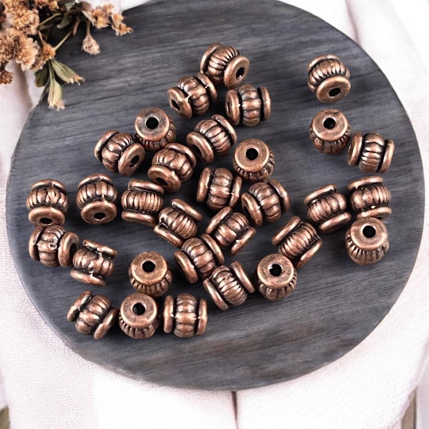 Antiqued Copper Bead, 5x5mm Barrel Bead with 1mm Hole, Nickel Free Metal Spacer Beads (Q043-R) * Qty. 100