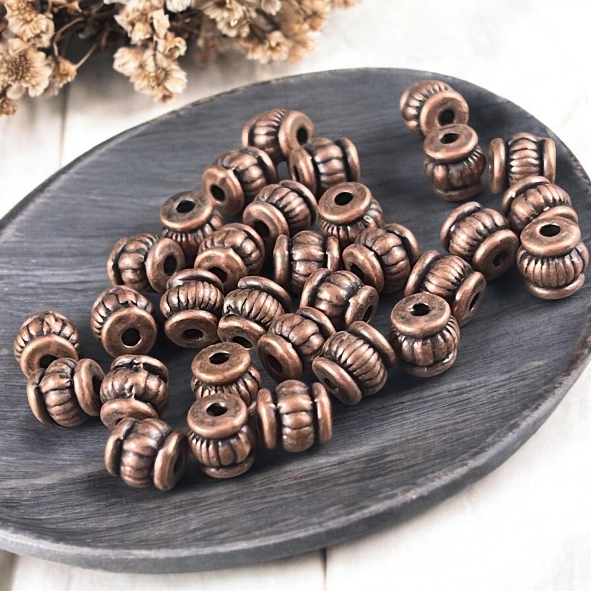 Antiqued Copper Bead, 5x5mm Barrel Bead with 1mm Hole, Nickel Free Metal Spacer Beads (Q043-R) * Qty. 100