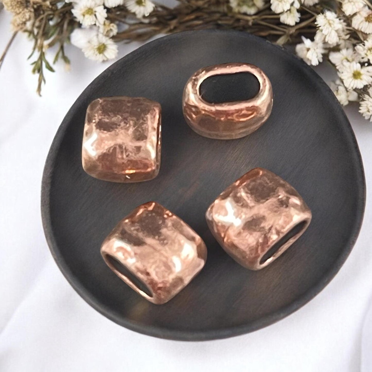 Antiqued Copper Crimpable Bead, TierraCast Large Hole Oval Bead, Distressed 4x2mm Barrel Bead (PF/881-87) * Qty. 4