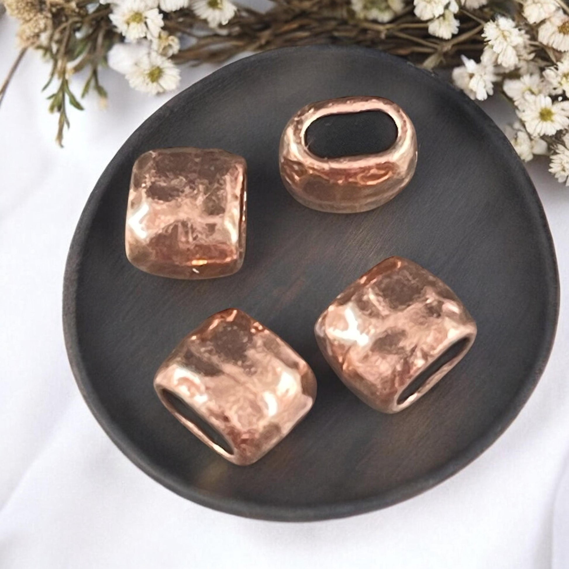 Antiqued Copper Crimpable Bead, TierraCast Large Hole Oval Bead, Distressed 4x2mm Barrel Bead (PF/881-87) * Qty. 4