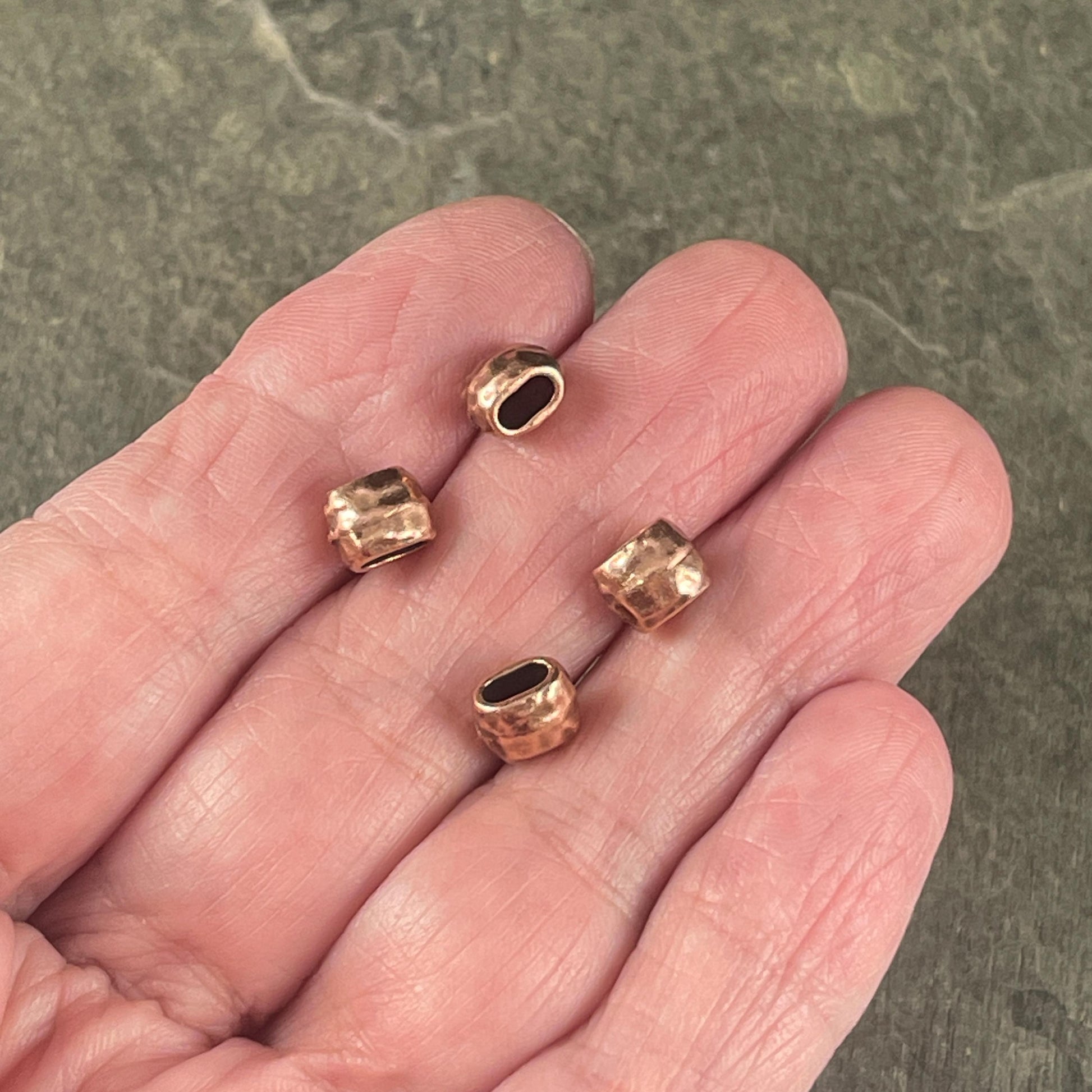 Antiqued Copper Crimpable Bead, TierraCast Large Hole Oval Bead, Distressed 4x2mm Barrel Bead (PF/881-87) * Qty. 4
