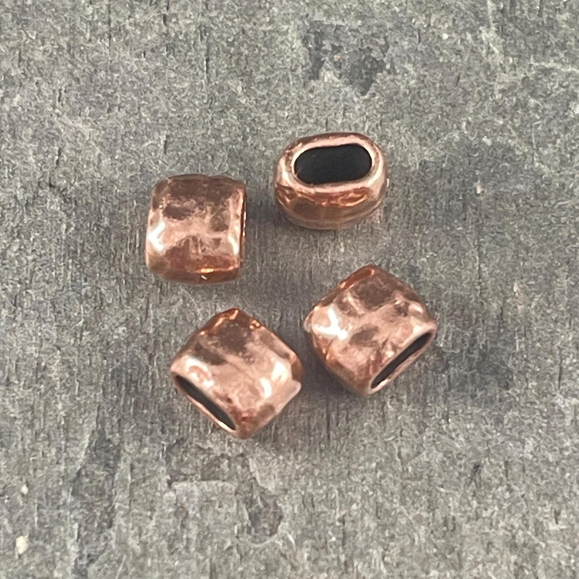 Antiqued Copper Crimpable Bead, TierraCast Large Hole Oval Bead, Distressed 4x2mm Barrel Bead (PF/881-87) * Qty. 4