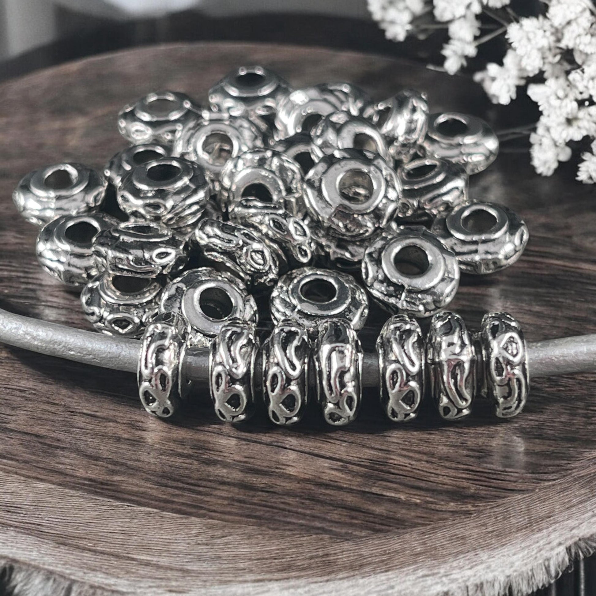 Antiqued Silver Large Hole Rondelle, 9x4mm Rondelle with 3mm Hole (P003-15AS) * Qty. 50